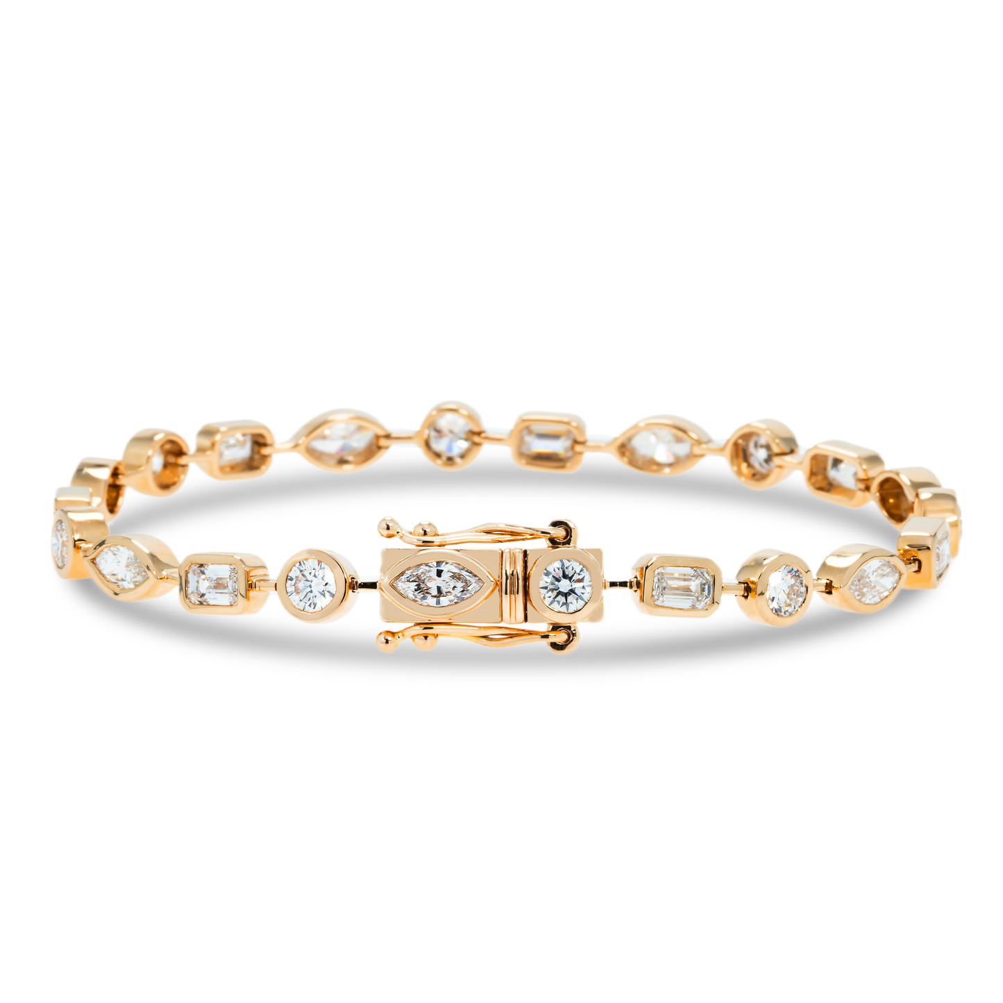 14K Rose Gold Bezel Set Combination Cut Diamond Satellite Bracelet 4.30ct