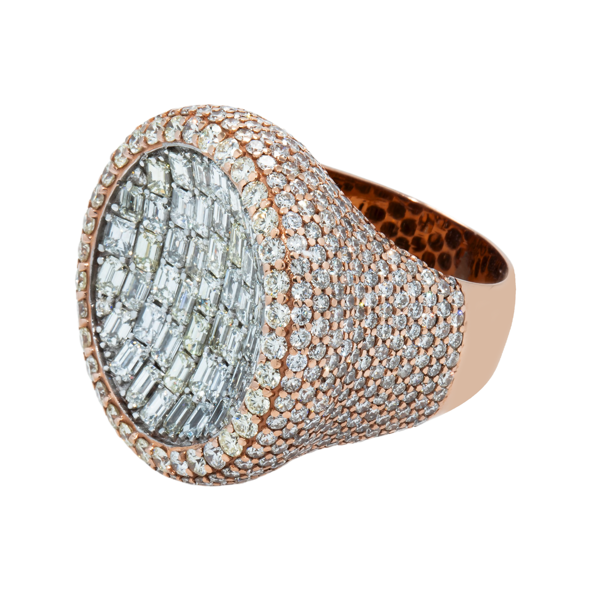 14K Rose Gold Inverted Dome Emerald & Round Cut Diamond Ring 13.91ct