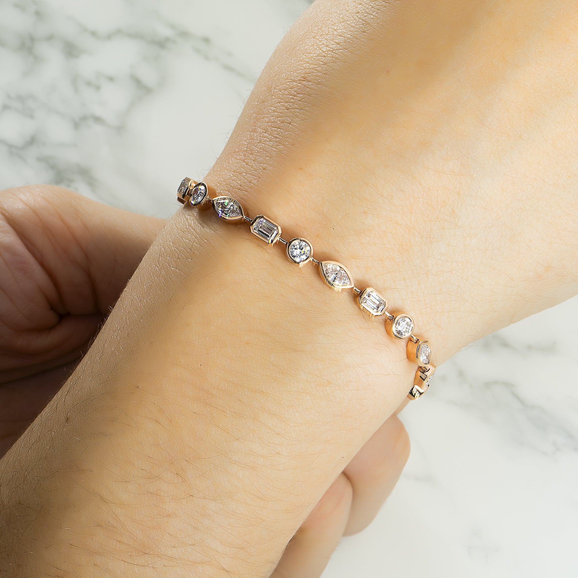 14K Rose Gold Bezel Set Multi Cut Diamond Satellite Bracelet 4.30Ct Bracelets