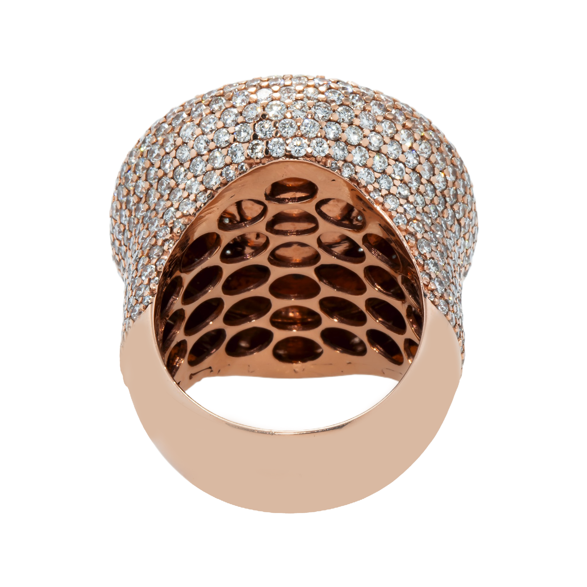 14K Rose Gold Inverted Dome Emerald & Round Cut Diamond Ring 13.91ct