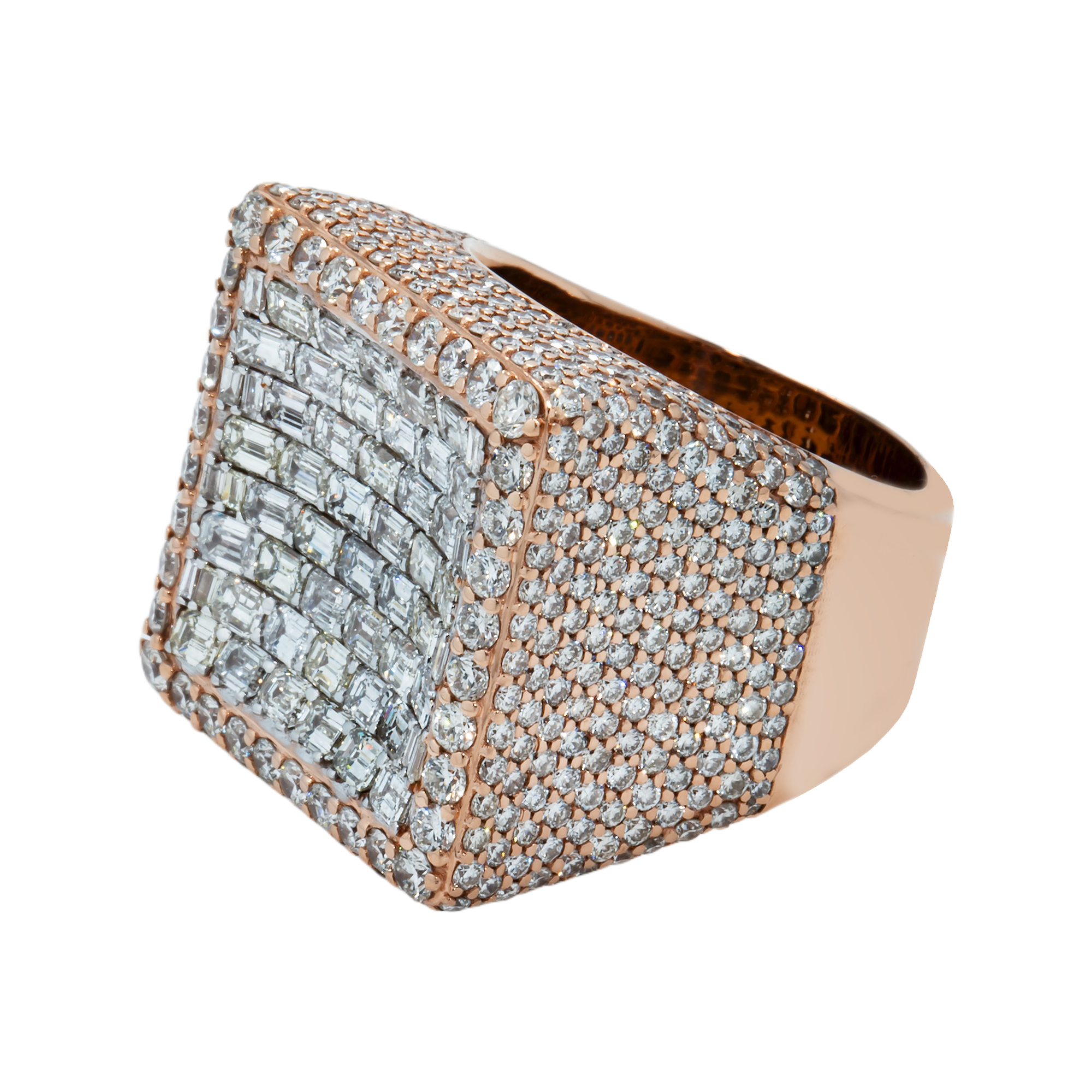 14K Rose Gold Emerald & Round Diamond Square Chandelier Ring 10.51ct