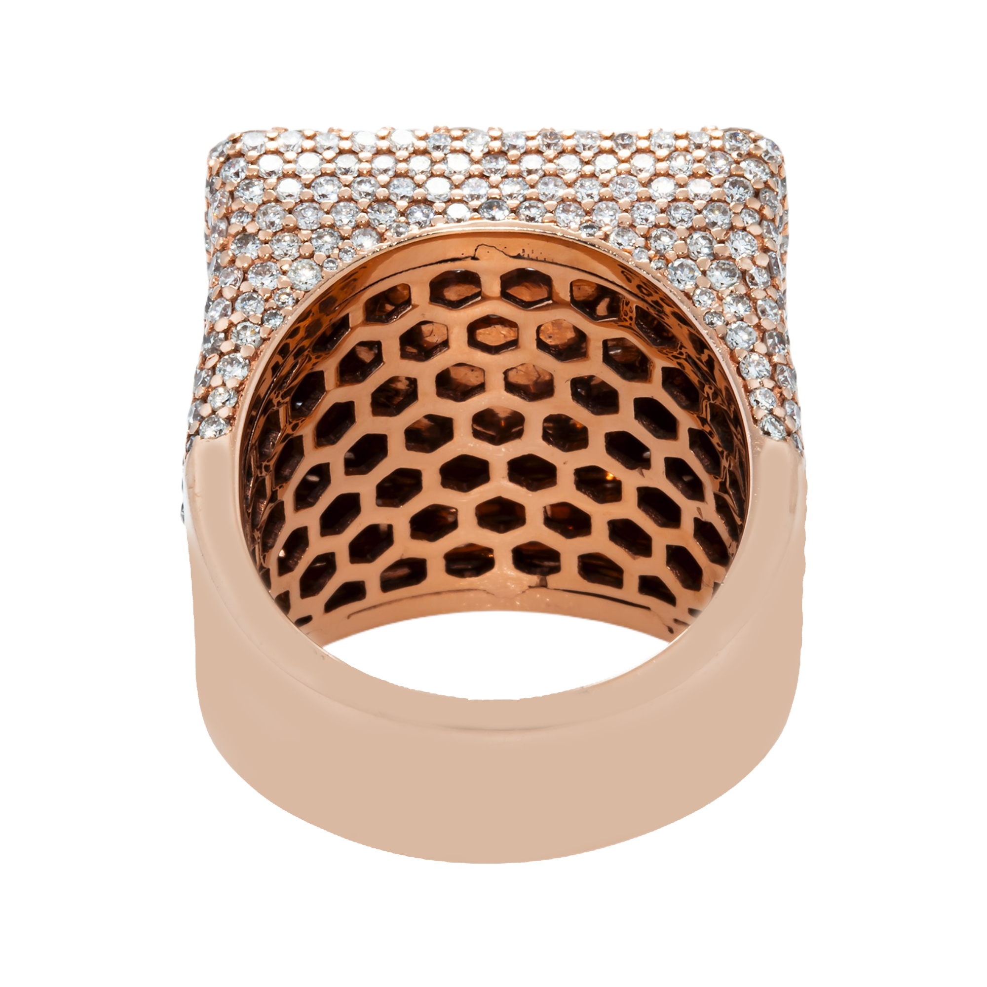 14K Rose Gold Emerald & Round Diamond Square Chandelier Ring 10.51ct