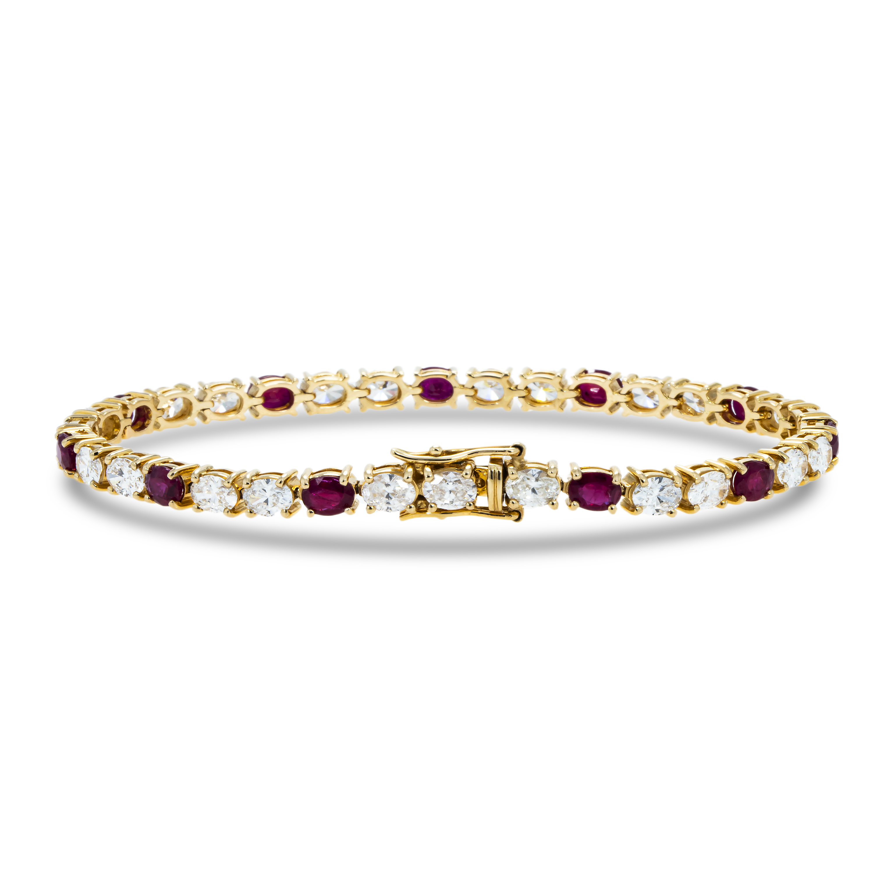 18K Yellow Gold Oval Cut Ruby & Diamond Tennis Bracelet Bracelets