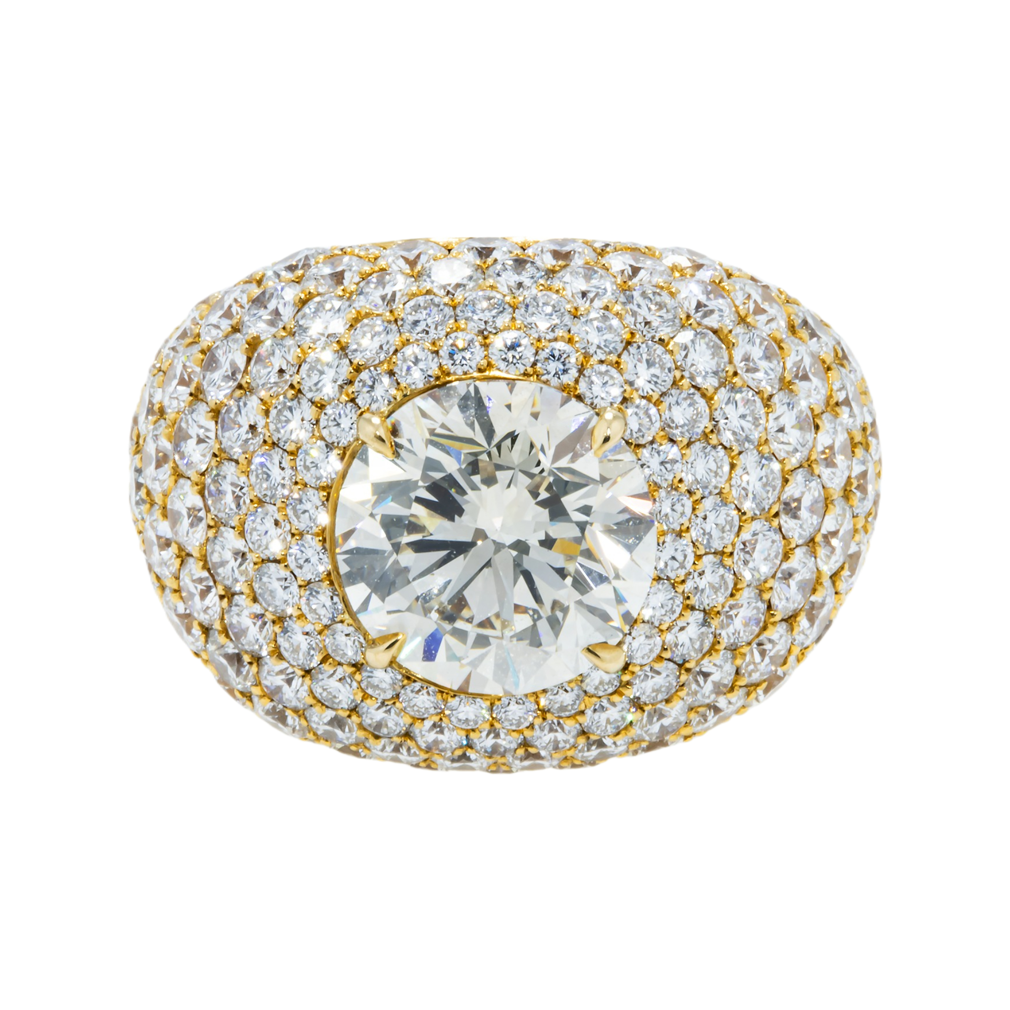 GIA 18K Yellow Gold Round Diamond Chandelier Ring 15.72ctw