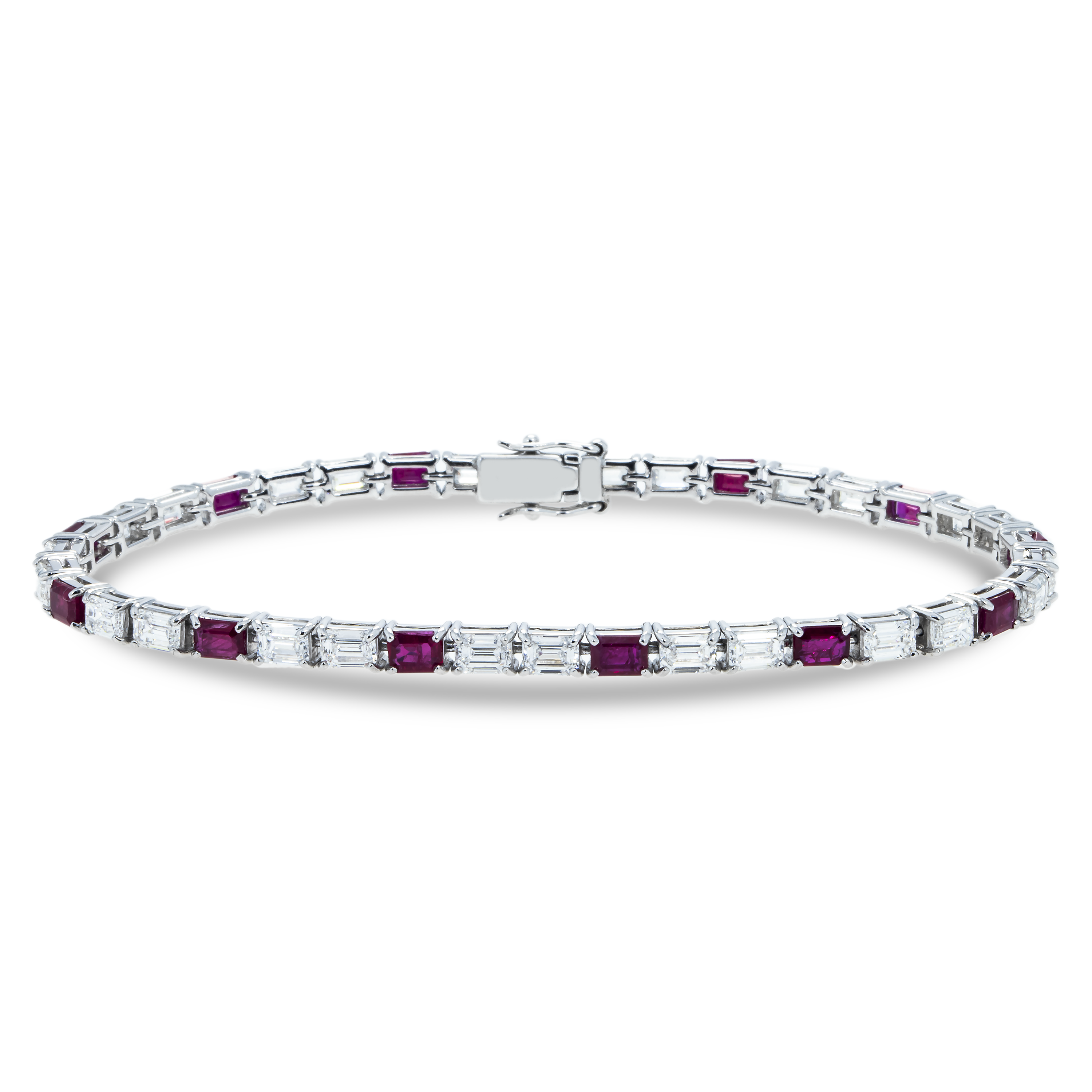 18K White Gold Emerald Cut Ruby & Diamond Tennis Bracelet Bracelets