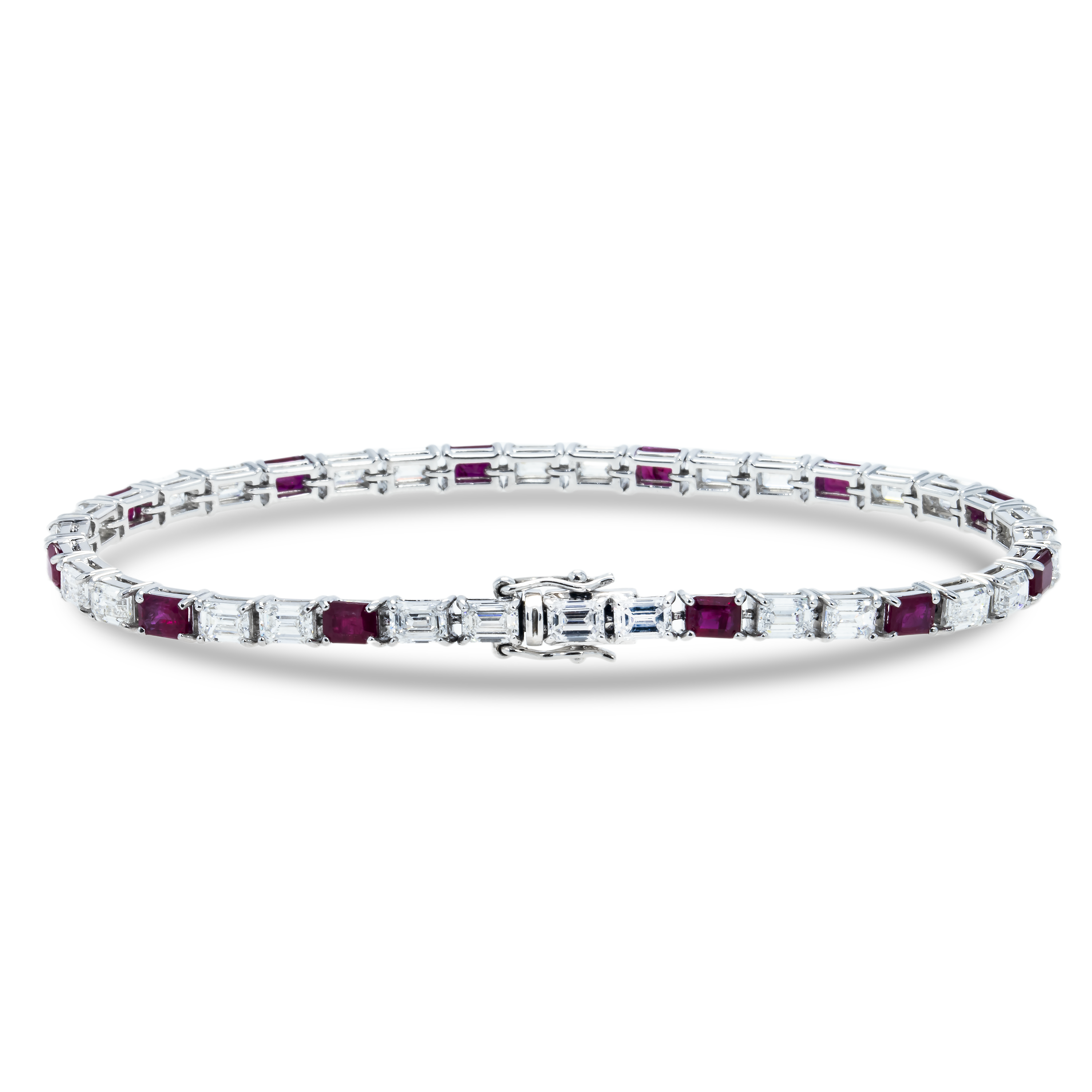 18K White Gold Emerald Cut Ruby & Diamond Tennis Bracelet Bracelets