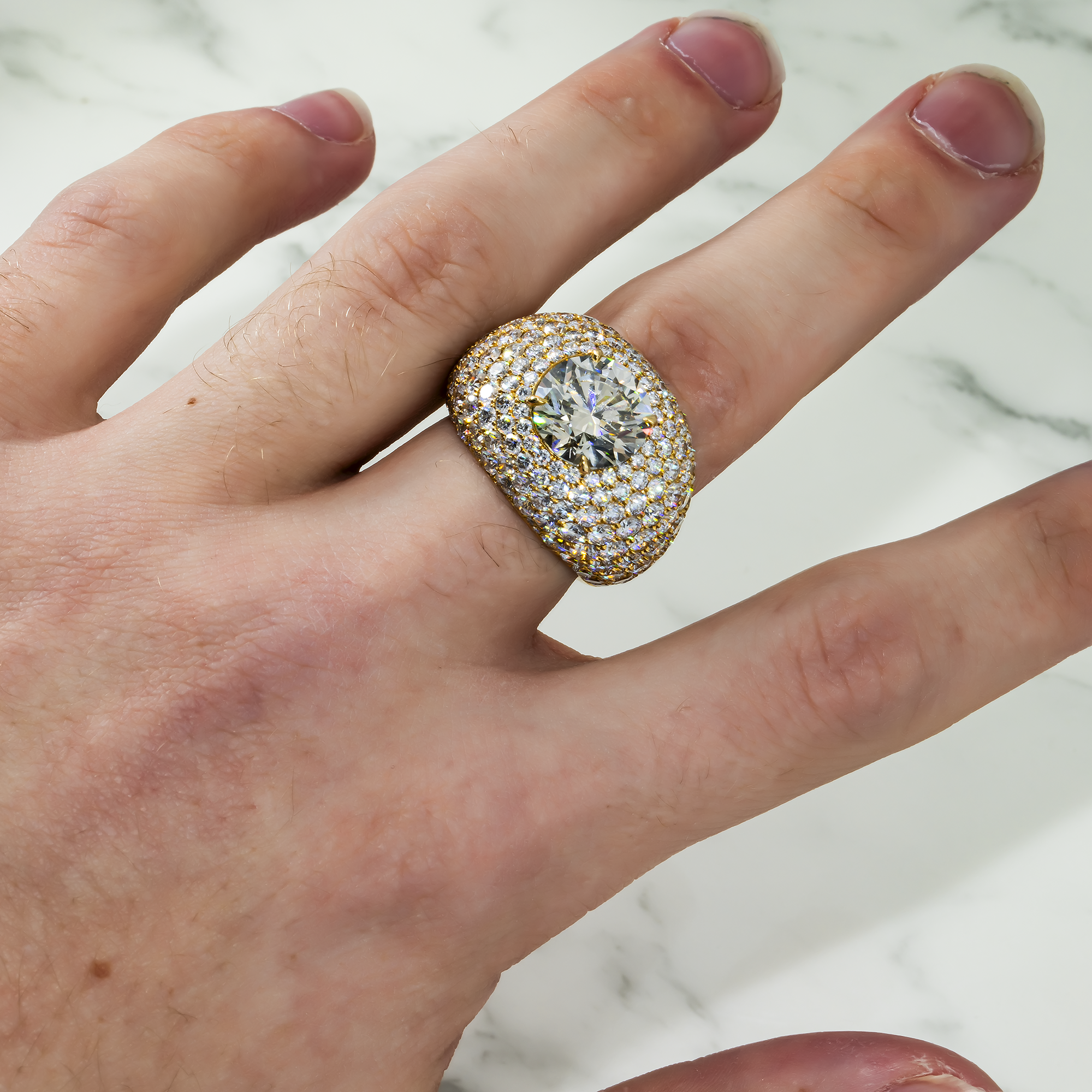 GIA 18K Yellow Gold Round Diamond Chandelier Ring 15.72ctw