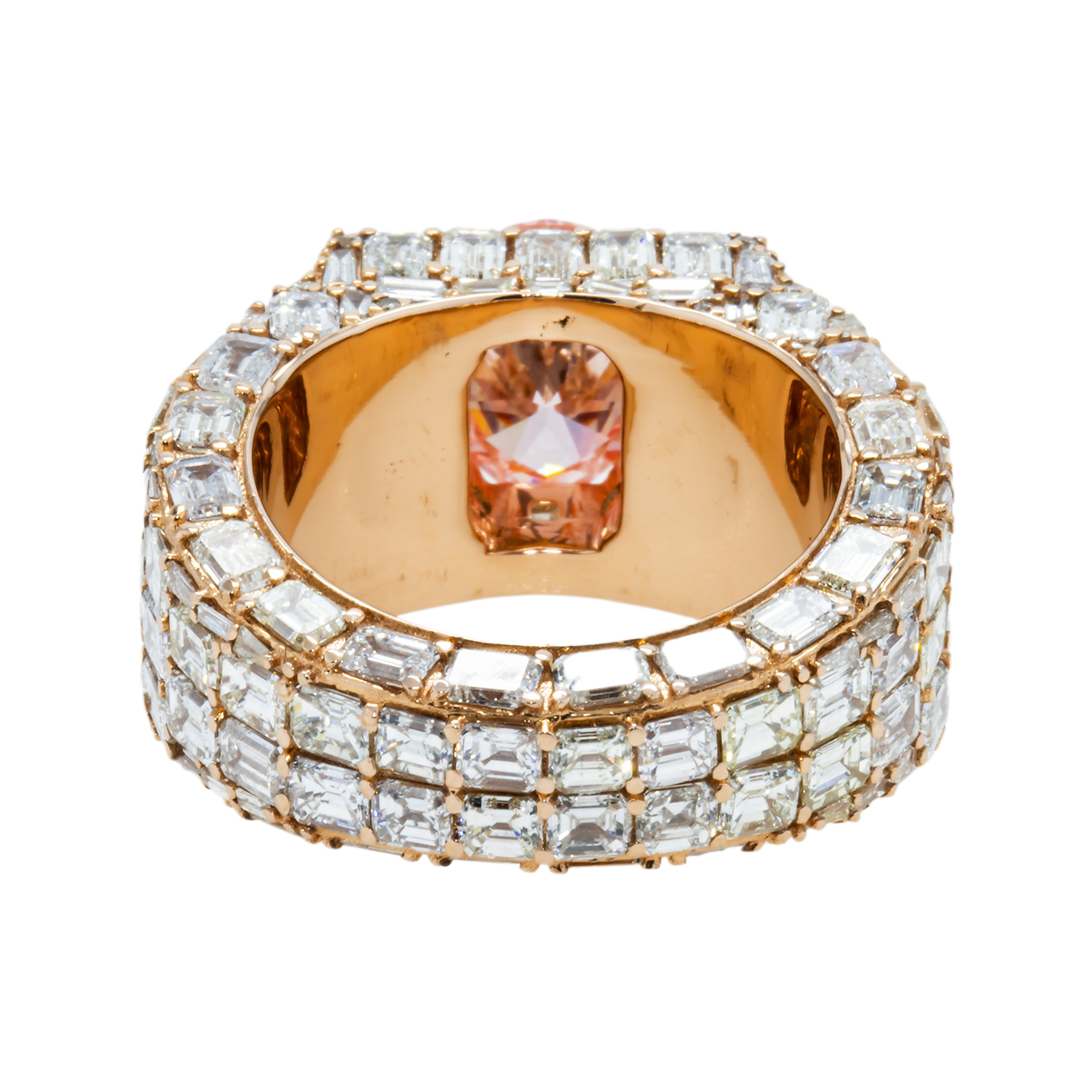 14K Rose Gold Emerald & Oval Cut Fancy Vivid Pink Diamond Ring 18.59ctw
