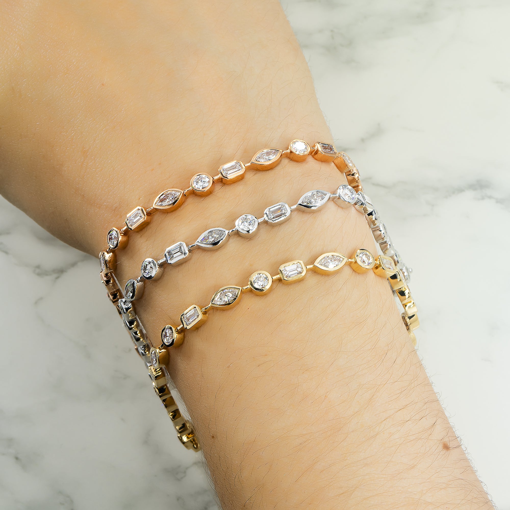 14K Rose Gold Bezel Set Multi Cut Diamond Satellite Bracelet 4.30Ct Bracelets