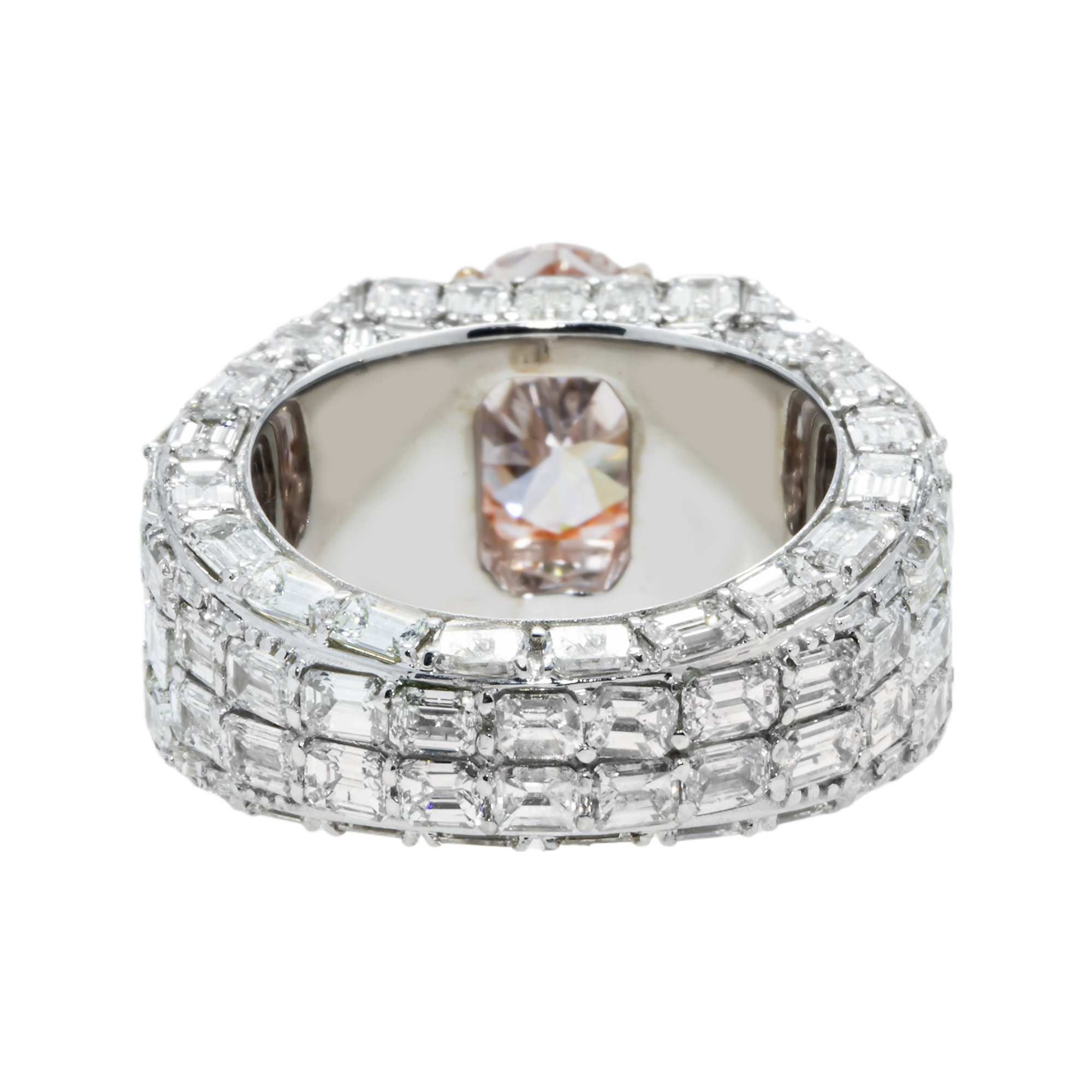 14K White Gold Emerald & Oval Cut Fancy Vivid Pink Diamond Ring 17.98ctw