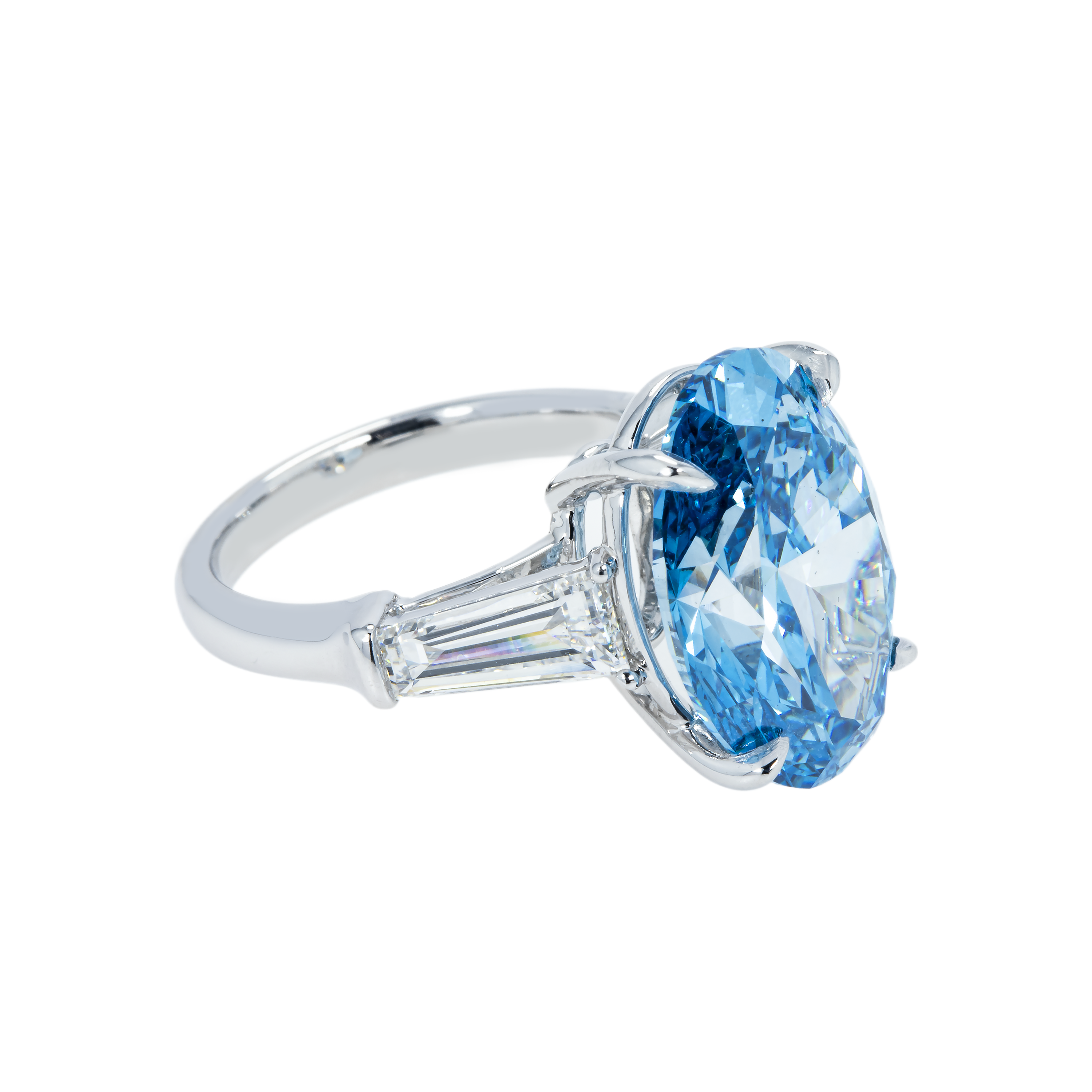 18K White Gold 10.40Ct Oval Cut Blue Diamond Engagement Ring 12.13Ctw Bridal