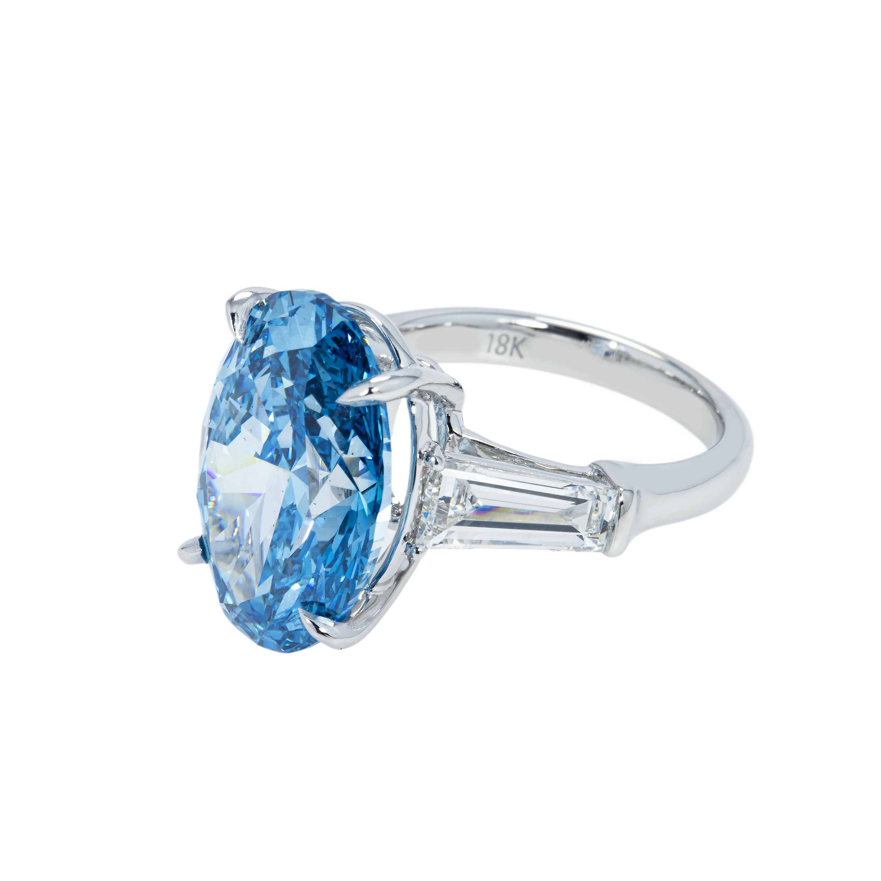 18K White Gold 10.40Ct Oval Cut Blue Diamond Engagement Ring 12.13Ctw Bridal