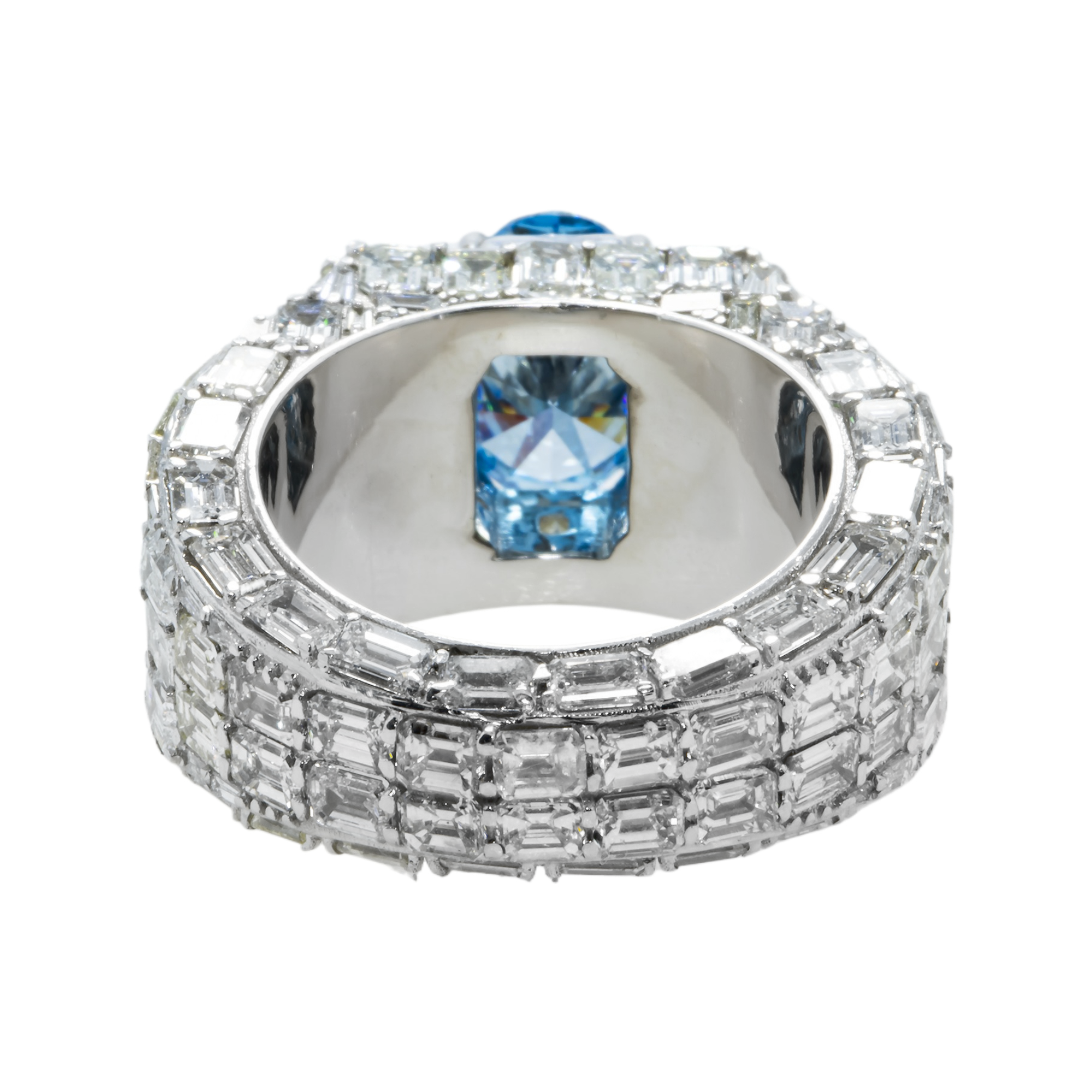 14K Whie Gold Emerald & Oval Cut Fancy Vivid Blue Diamond Ring 16.33ctw