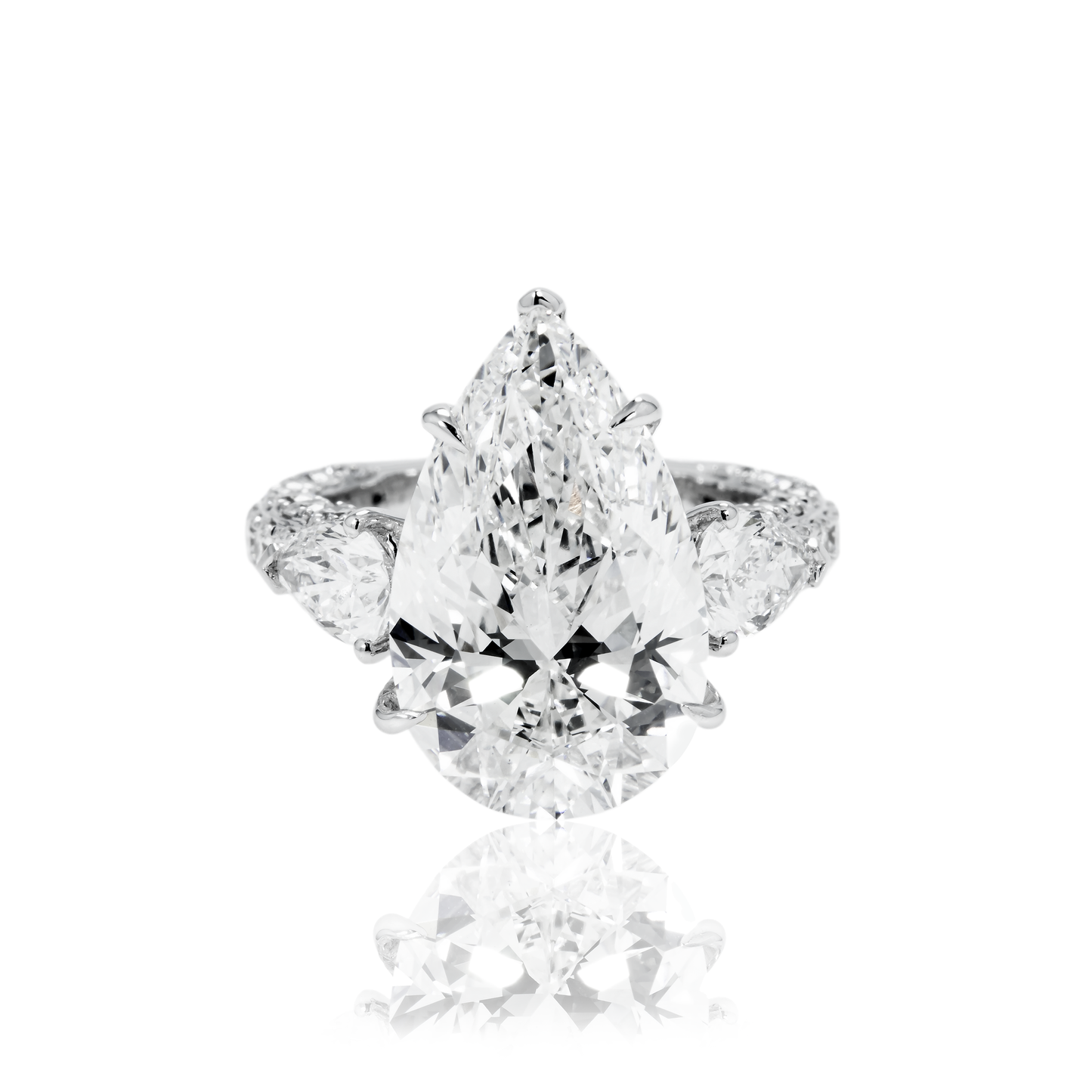 18K White Gold 9.02ct Triple Pear Cut Diamond Engagement Ring 12.22ctw