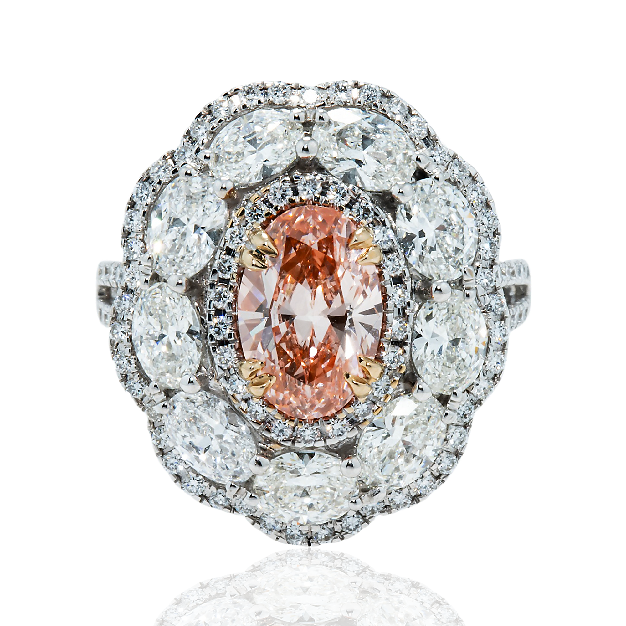 GIA 18K White Gold 2.02ct Oval Cut Fancy Intense Pink Diamond Ring 5.75ctw