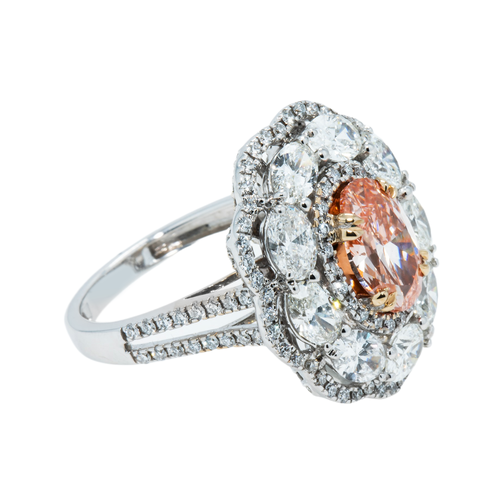 GIA 18K White Gold 2.02ct Oval Cut Fancy Intense Pink Diamond Ring 5.75ctw