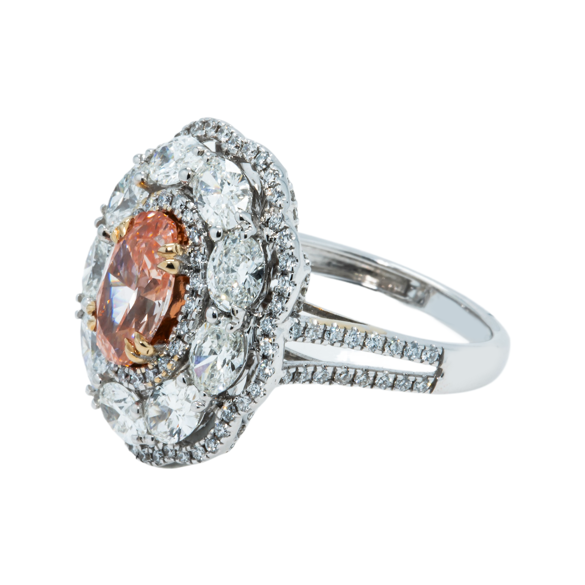 GIA 18K White Gold 2.02ct Oval Cut Fancy Intense Pink Diamond Ring 5.75ctw