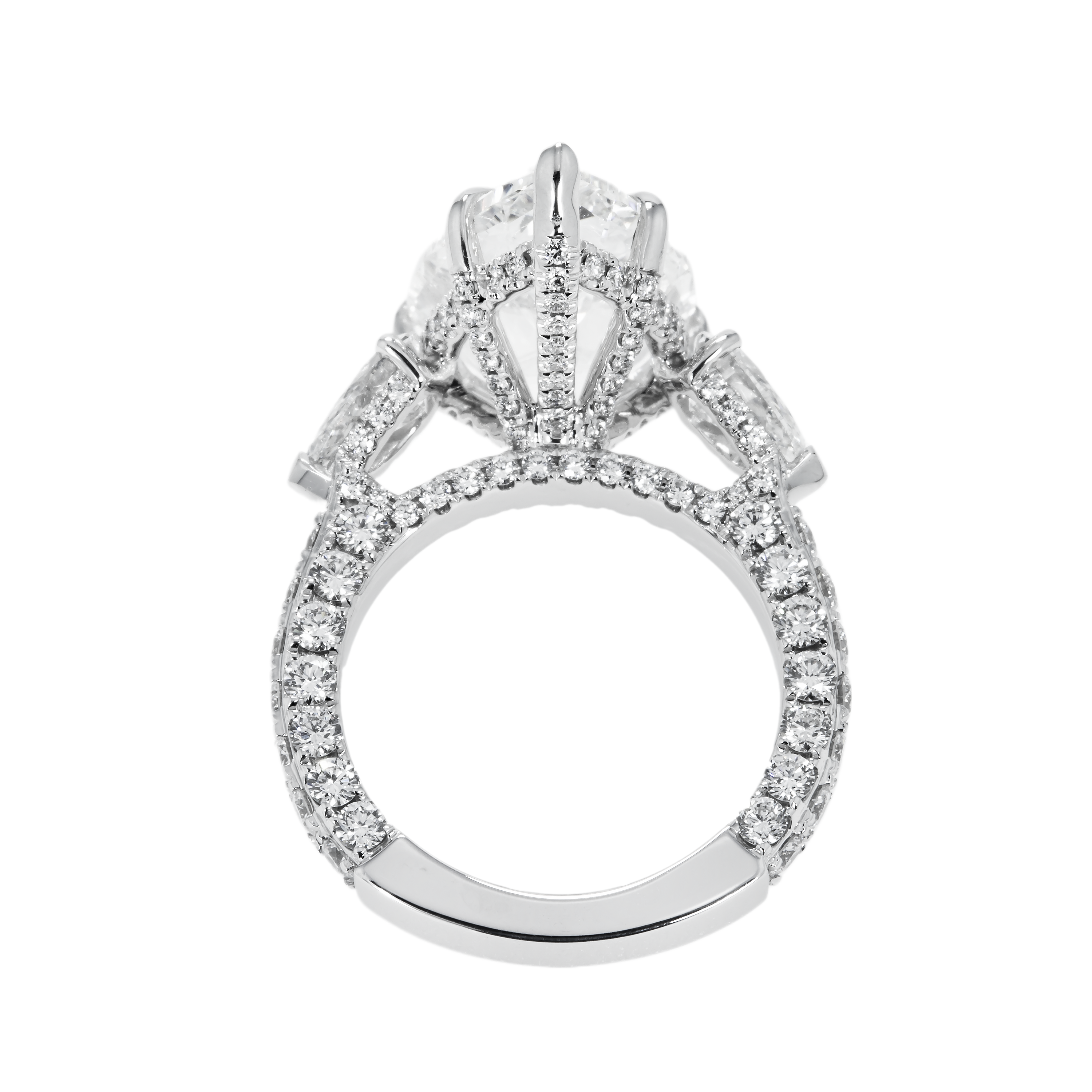 18K White Gold 9.02Ct Triple Pear Cut Diamond Engagement Ring 12.22Ctw Bridal
