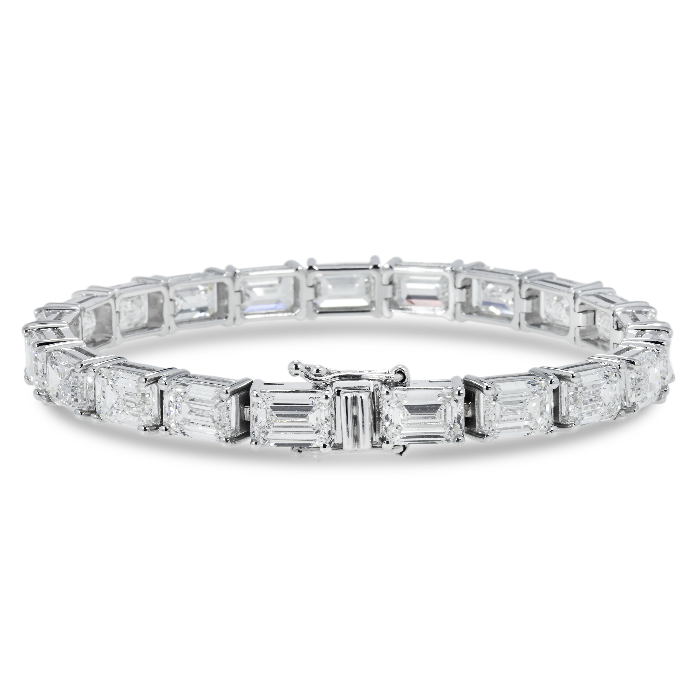 18K White Gold Emerald Cut Diamond Tennis Bracelet 32.15Ct Bracelets