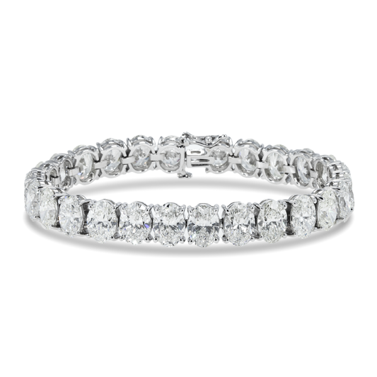 14K White Gold Oval Cut Diamond Tennis Bracelet 40.44ct