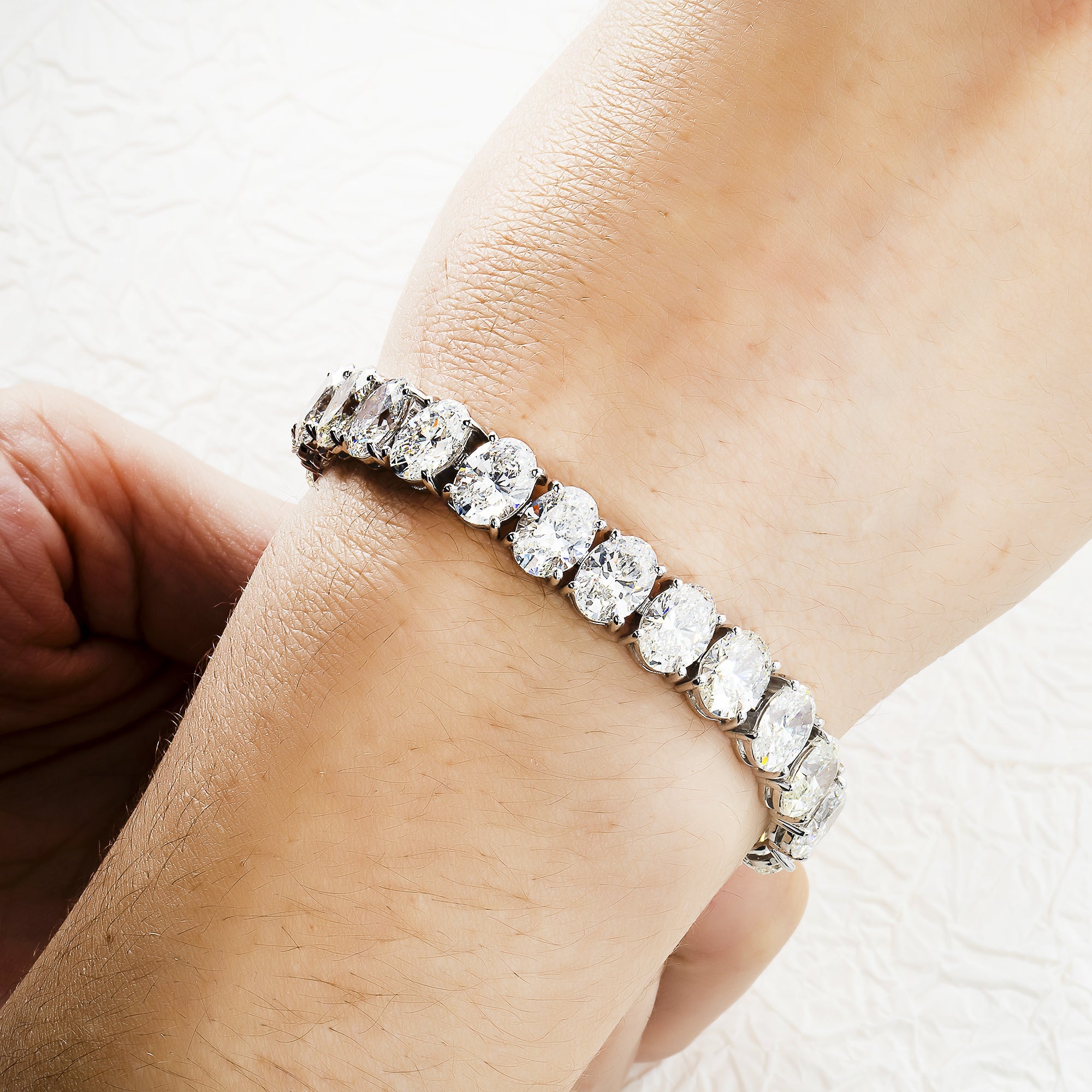 14K White Gold Oval Cut Diamond Tennis Bracelet 40.44Ct Bracelets