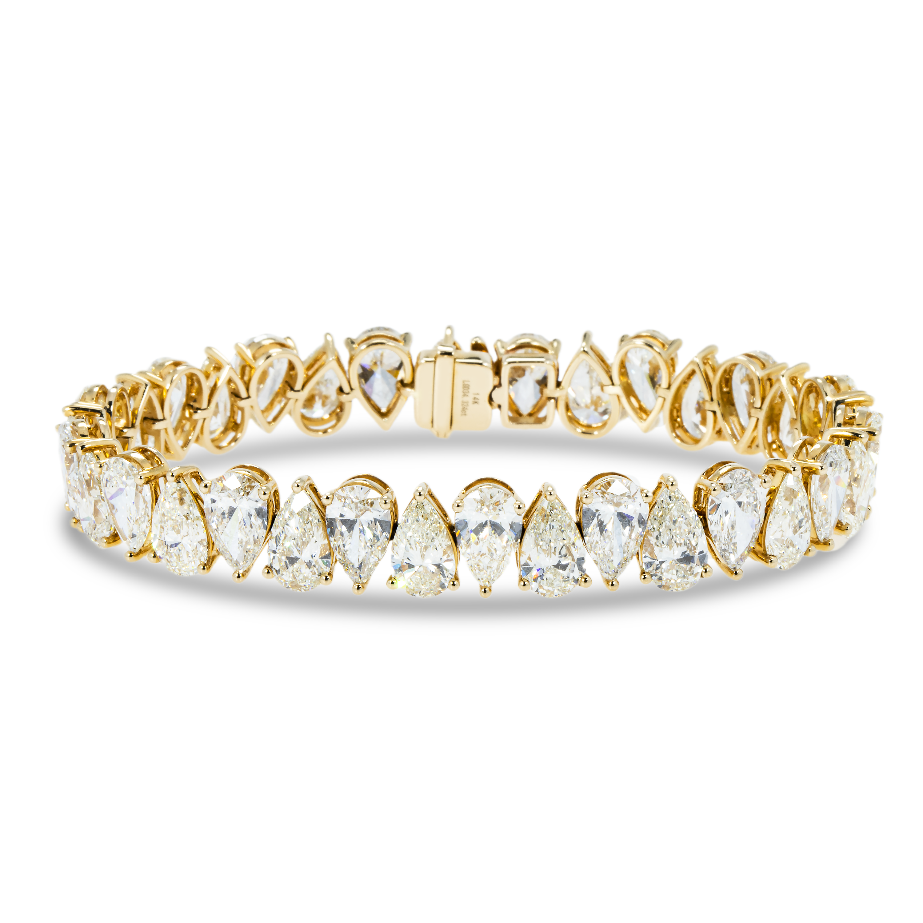 14K Yellow Gold Pear Cut Diamond Tennis Bracelet 34.32Ct Bracelets