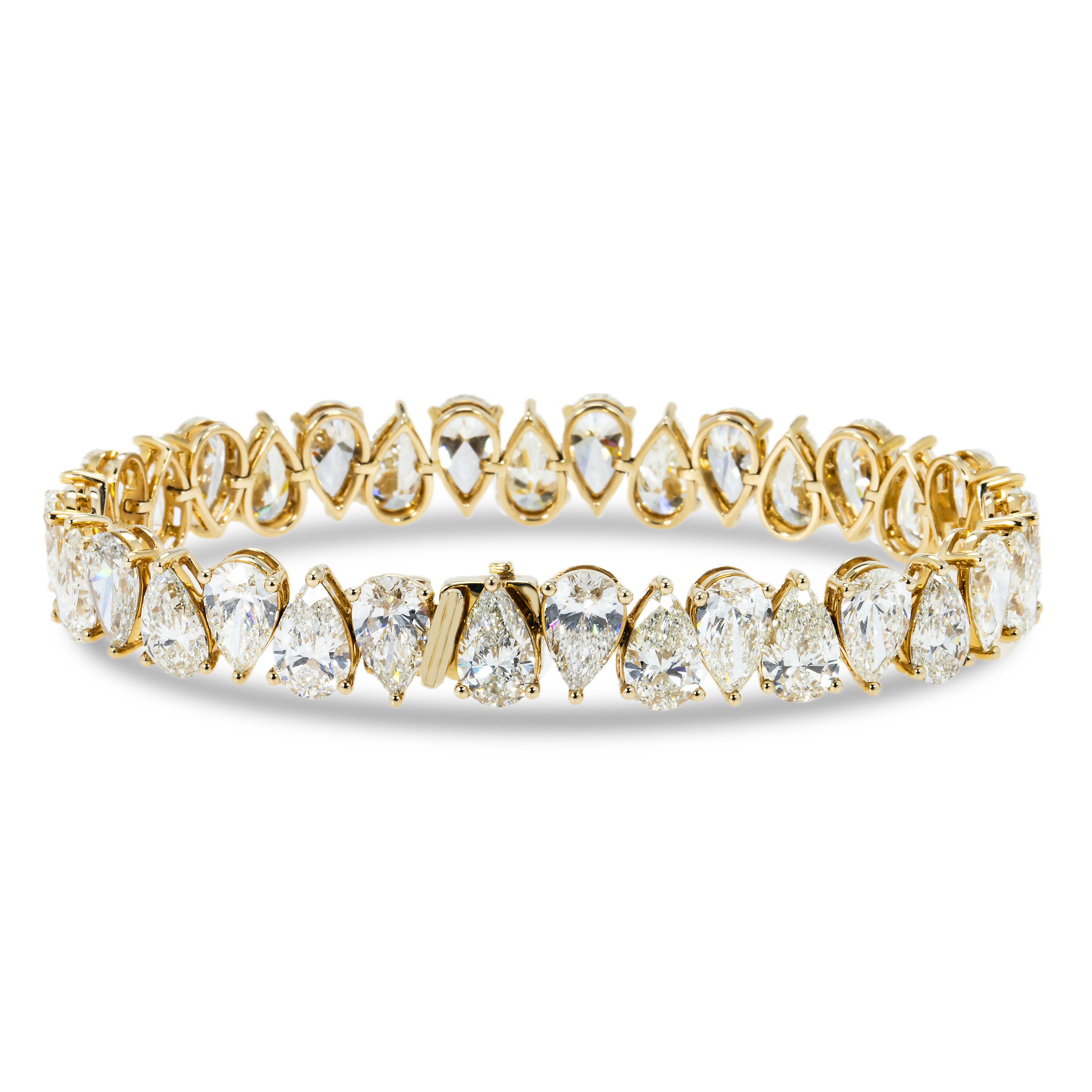 14K Yellow Gold Pear Cut Diamond Tennis Bracelet 34.32Ct Bracelets