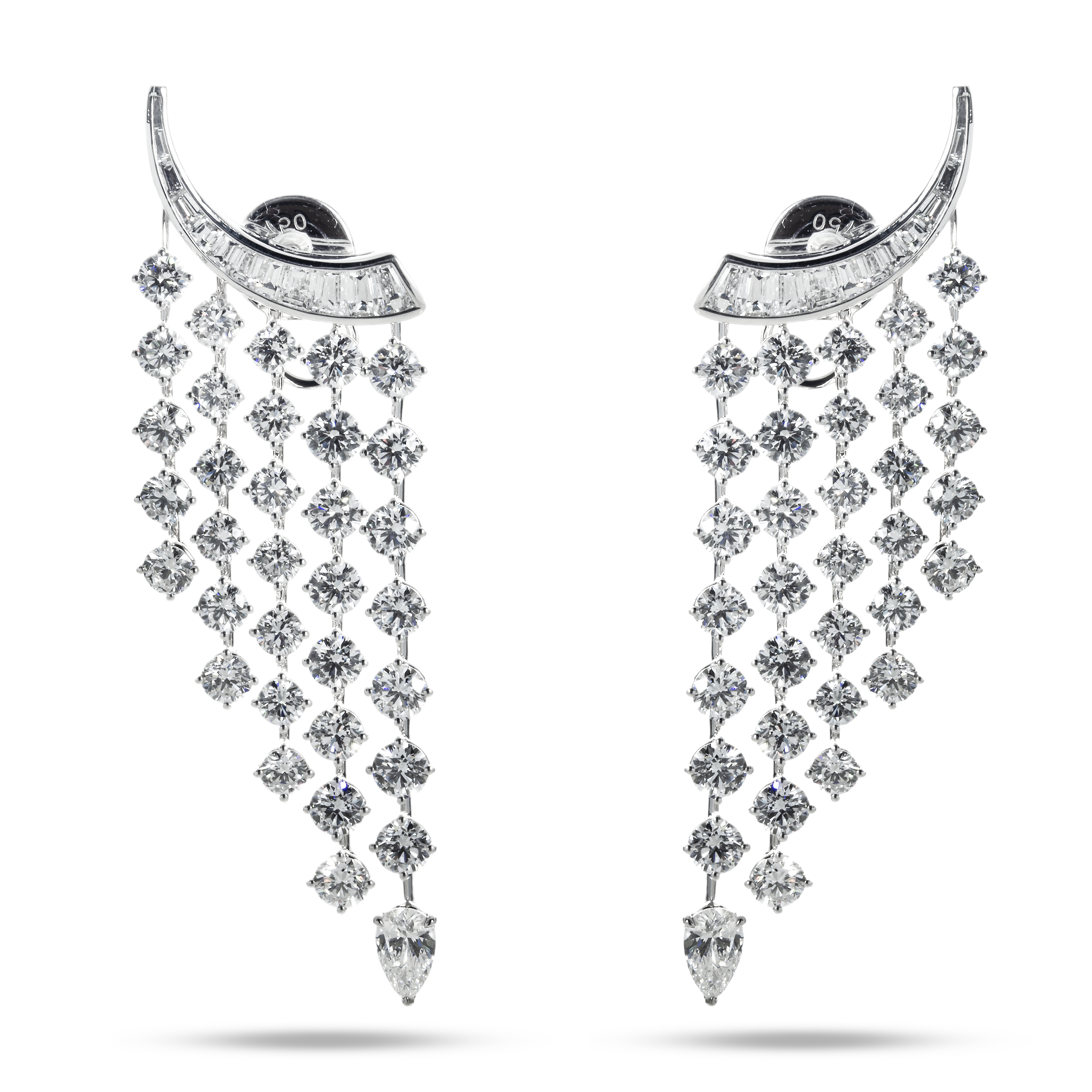 18K White Gold Round Diamond Waterfall Earrings 11.06Ctw