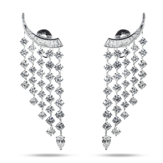 18K White Gold Round Diamond Waterfall Earrings 11.06ctw