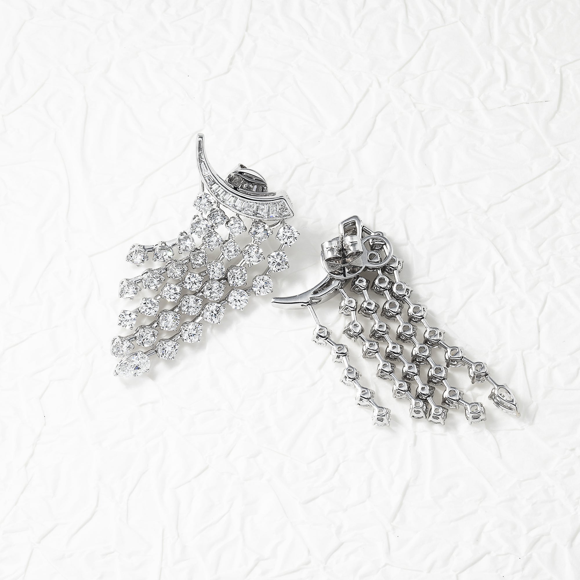 18K White Gold Round Diamond Waterfall Earrings 11.06Ctw