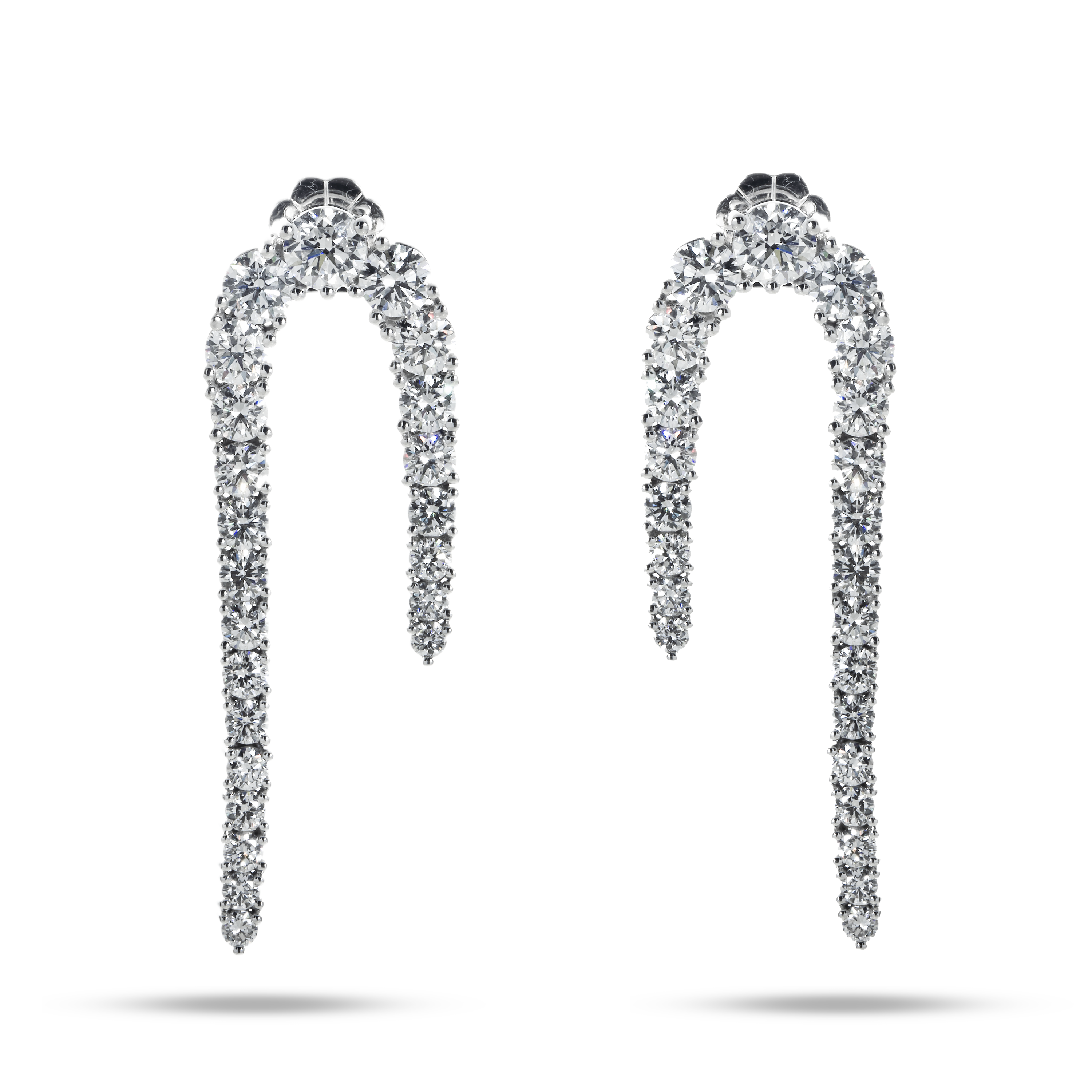 14K White Gold Curved Round Diamond Drop Earrings 5.05Ctw