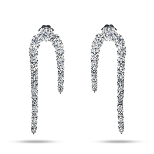 14K White Gold Curved Round Diamond Drop Earrings 5.05ctw