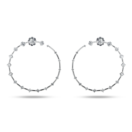 14K White Gold Front Facing Diamond Droplet Hoop Earrings 2.76ctw