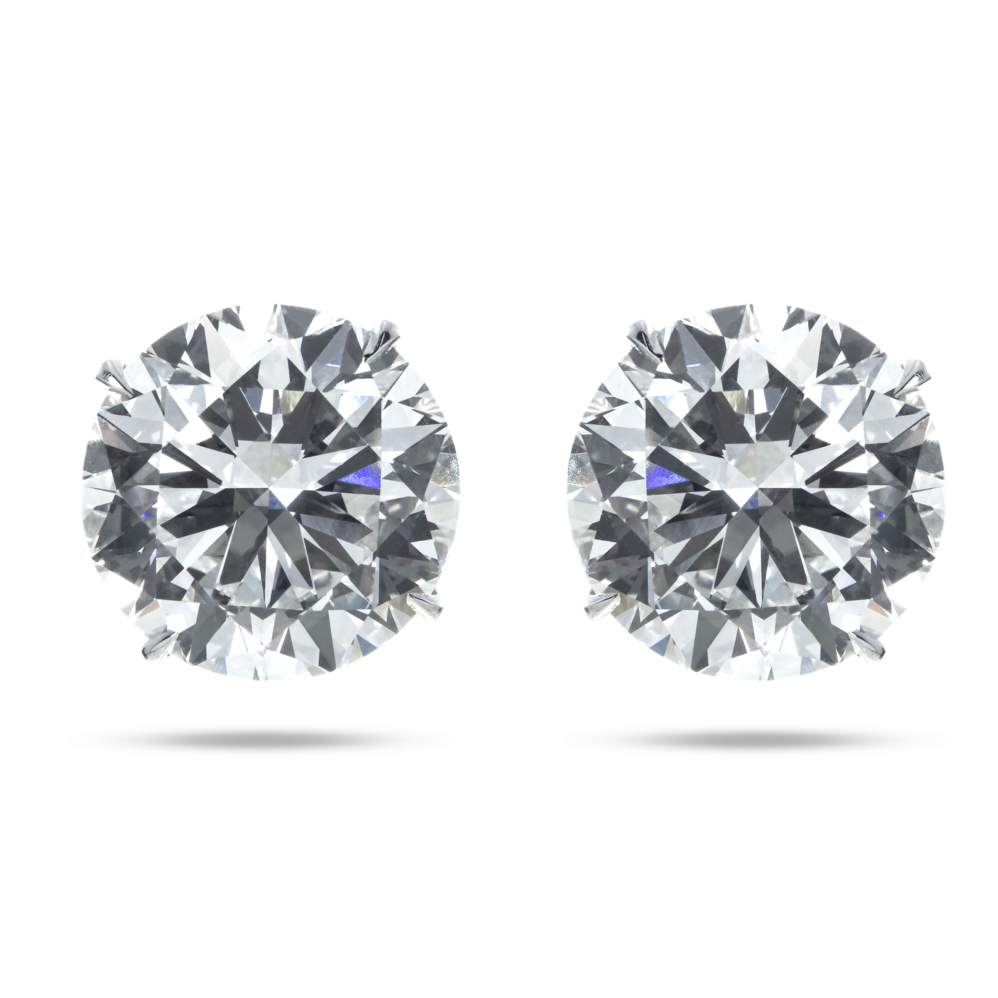 Platinum 10 Carats Each Round Diamond Stud Earrings 20.21ctw