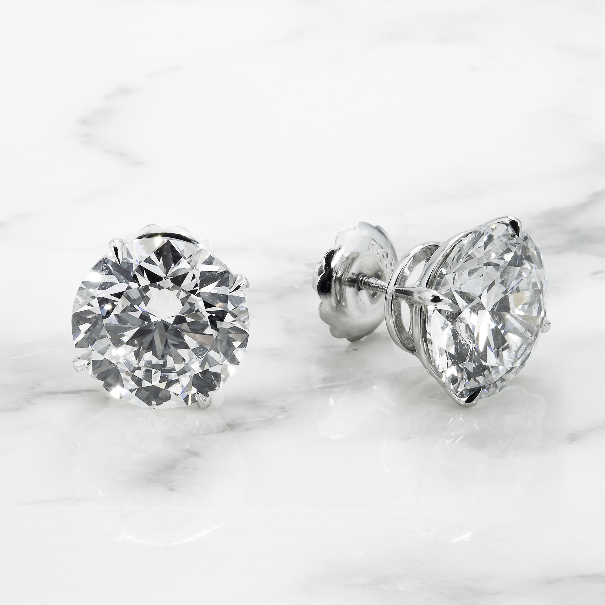 Igi Certified Platinum 10 Carats Each Solitaire Round Diamond Stud Earrings 20.21Ctw