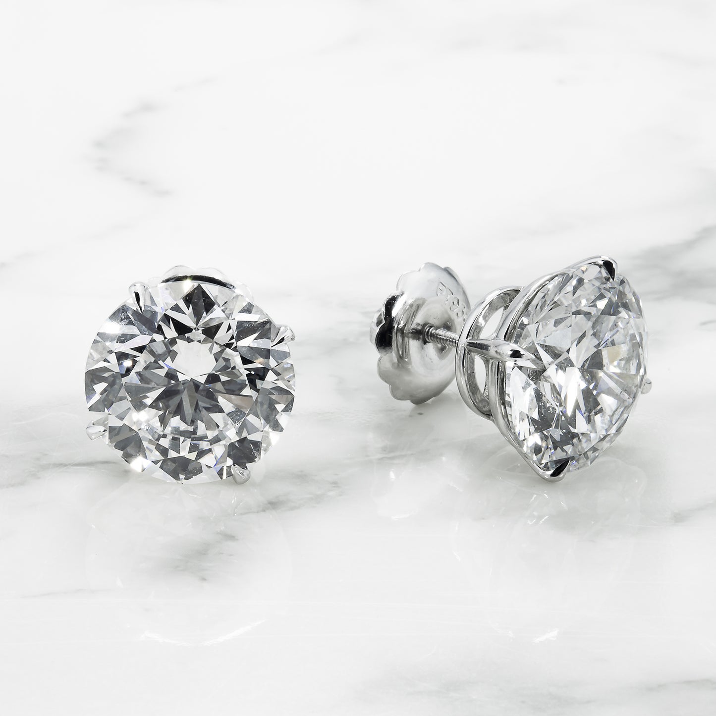 Platinum 10 Carats Each Round Diamond Stud Earrings 20.21ctw