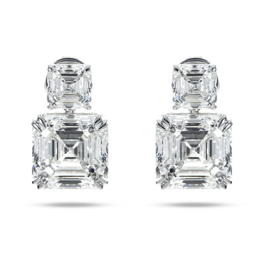 18K White Gold Double Asscher Cut Diamond Short Drop Earrings 24.43ctw