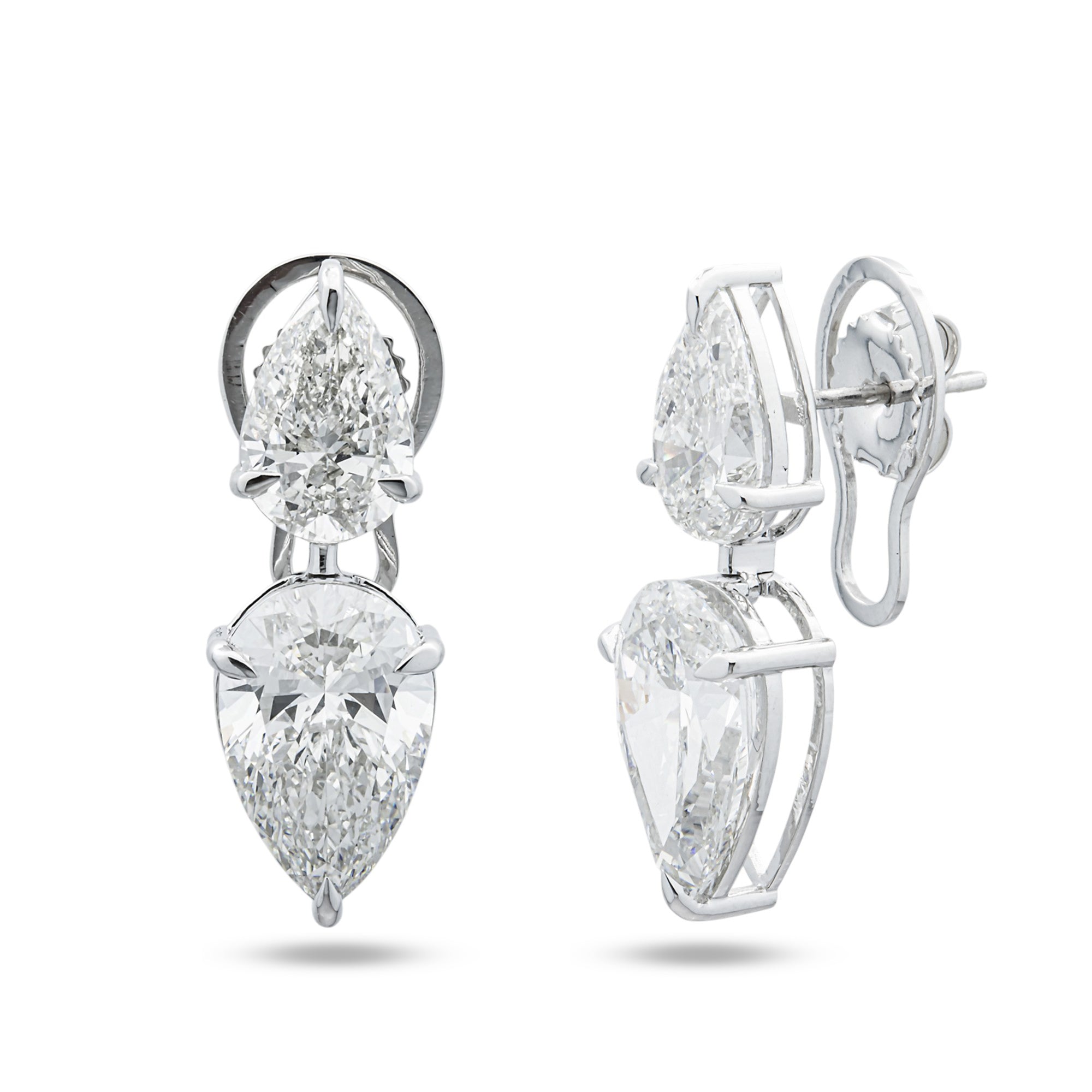 14K White Gold Pear Diamond Stud Drop Earrings 12.12ctw