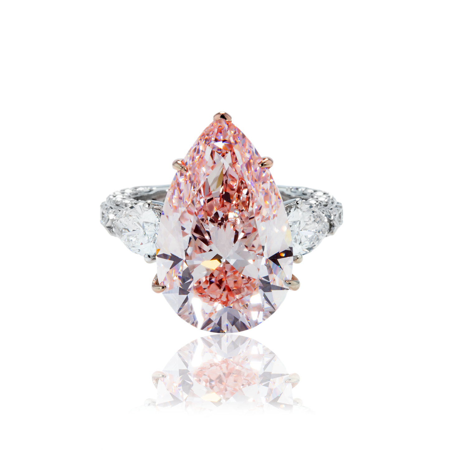 18K White Gold 11.36ct Pear Cut Pink Vivid Diamond Engagement 14.56ctw