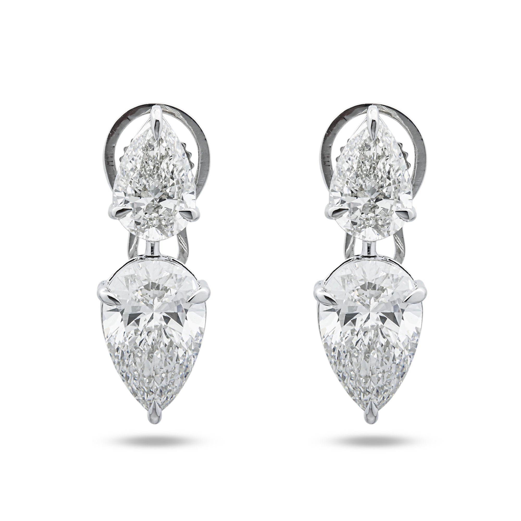 14K White Gold Pear Diamond Stud Drop Earrings 12.12ctw