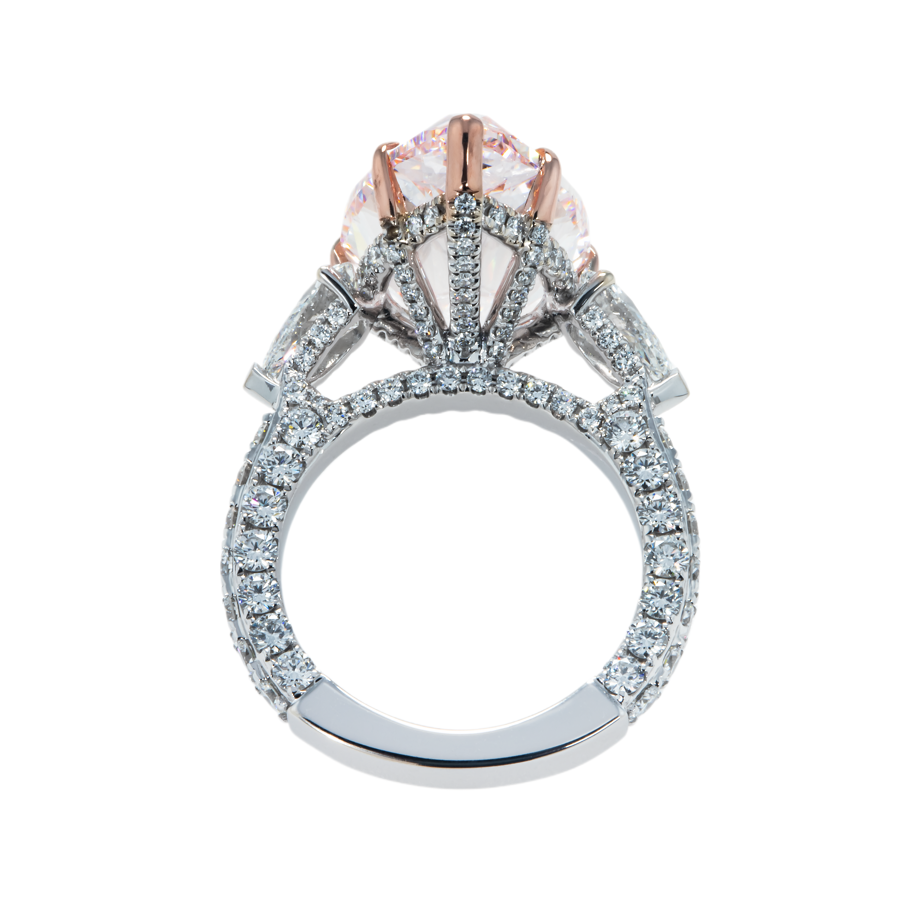 18K White Gold 11.36Ct Pear Cut Pink Vivid Diamond Engagement 14.56Ctw Bridal