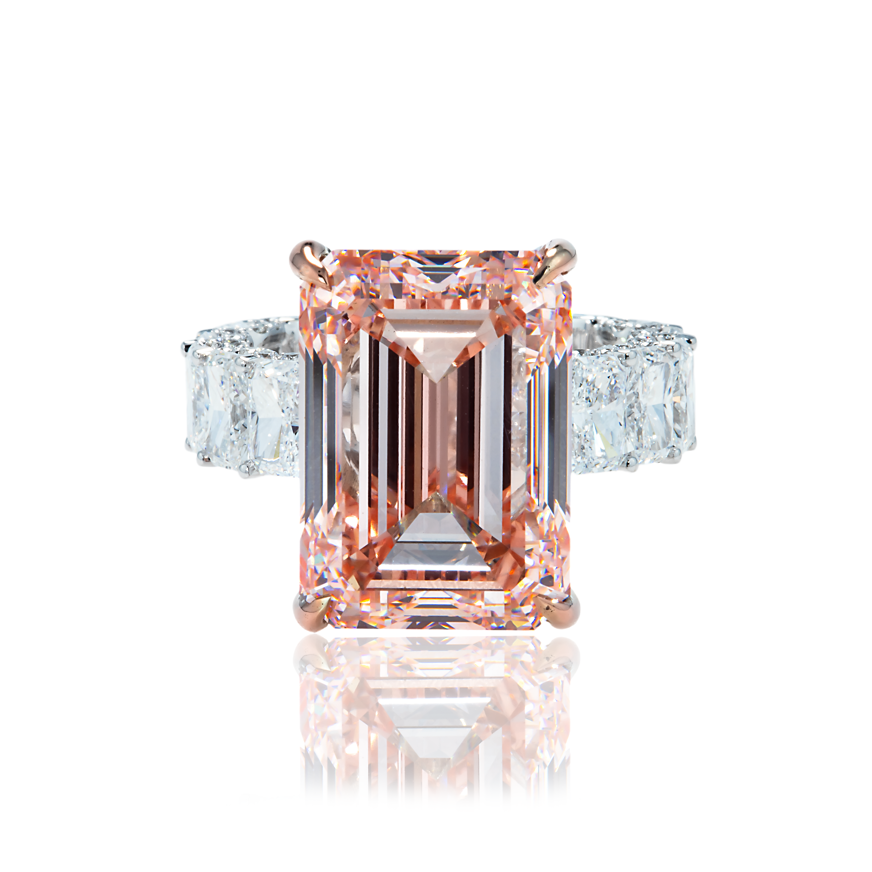 18K White Gold 15.62Ct Fip Emerald Cut Diamond Engagement Ring 21.74Ctw Bridal