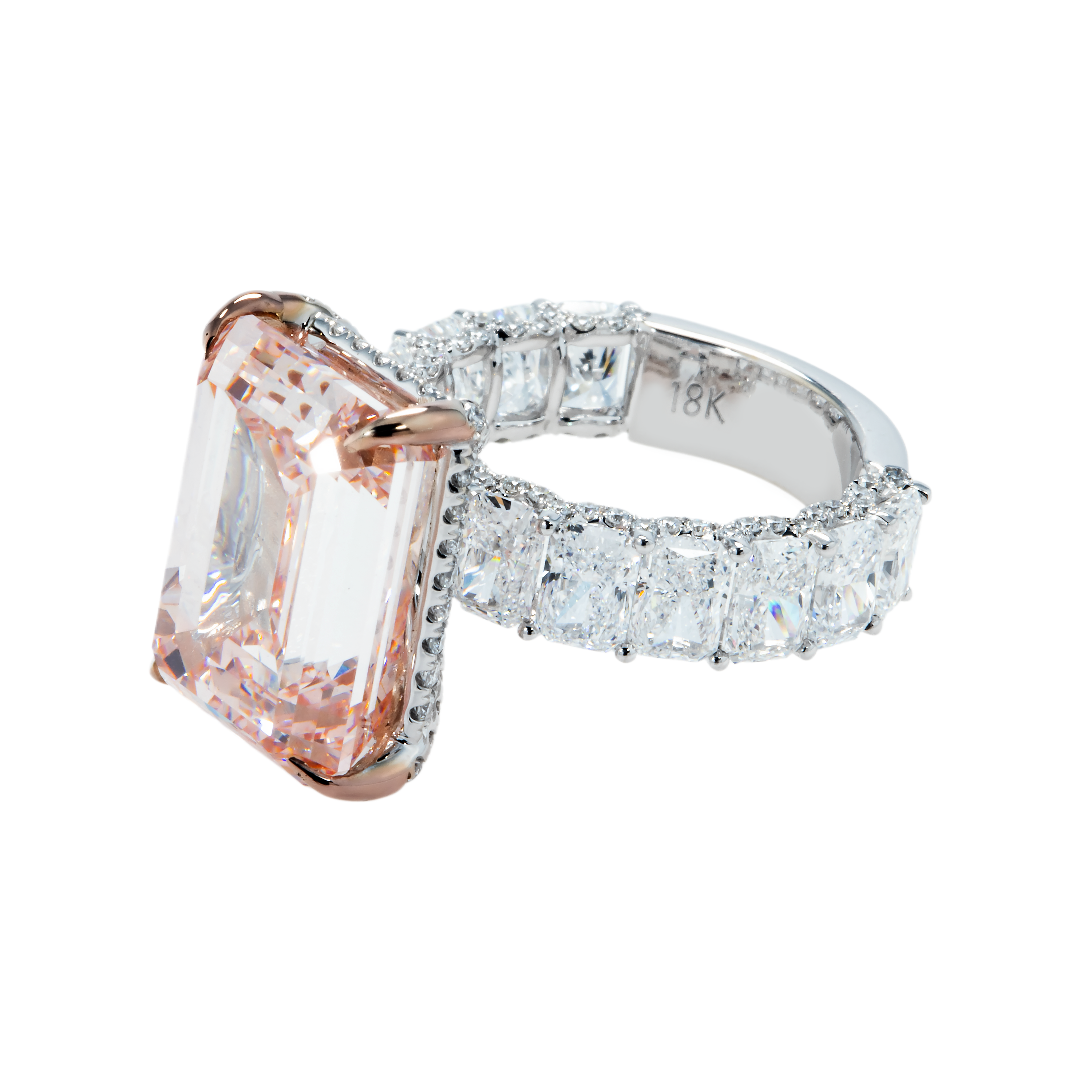 18K White Gold 15.62Ct Fip Emerald Cut Diamond Engagement Ring 21.74Ctw Bridal