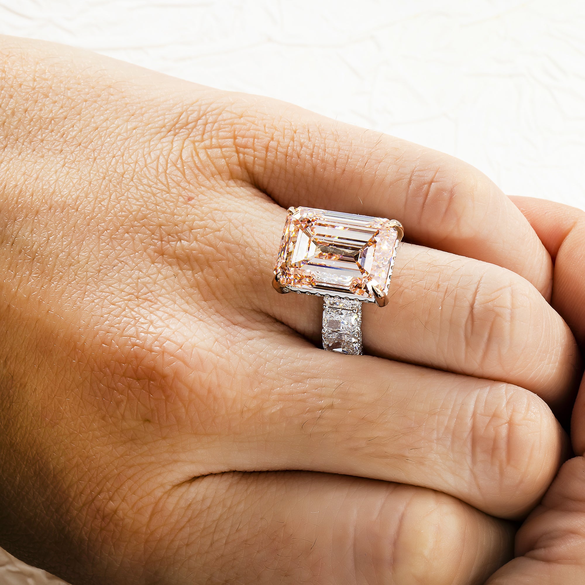 18K White Gold 15.62Ct Fip Emerald Cut Diamond Engagement Ring 21.74Ctw Bridal