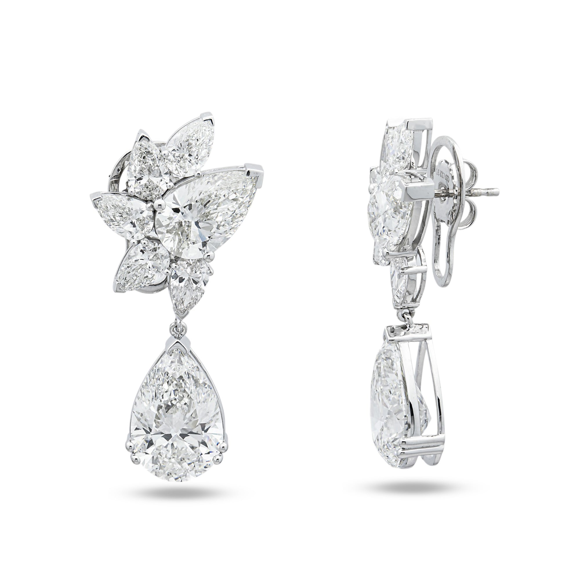 14K White Gold Pear Diamond Cluster Drop Earrings 19.02ctw