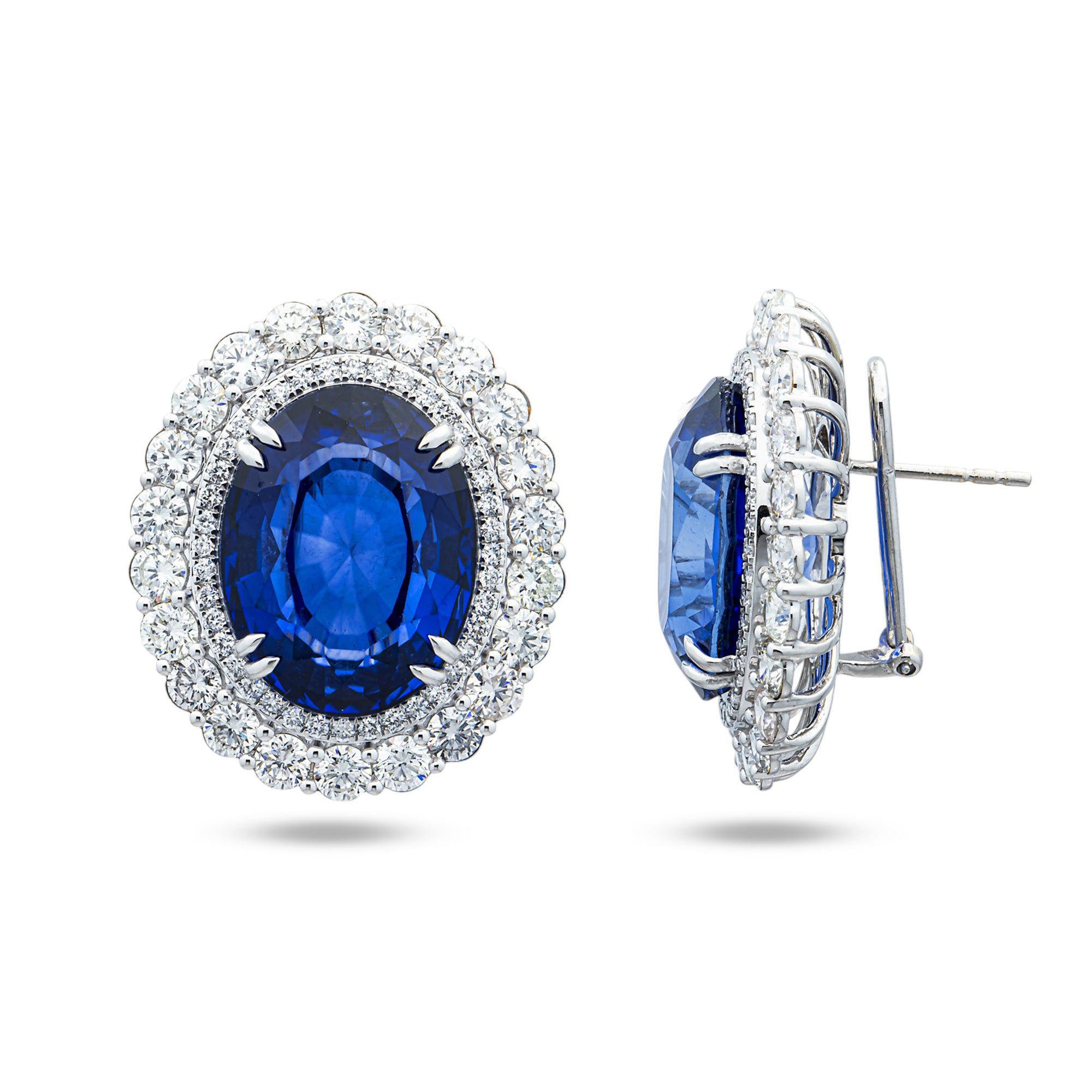 14K White Gold Sapphire & Round Diamond Stud Earrings 44.50ctw