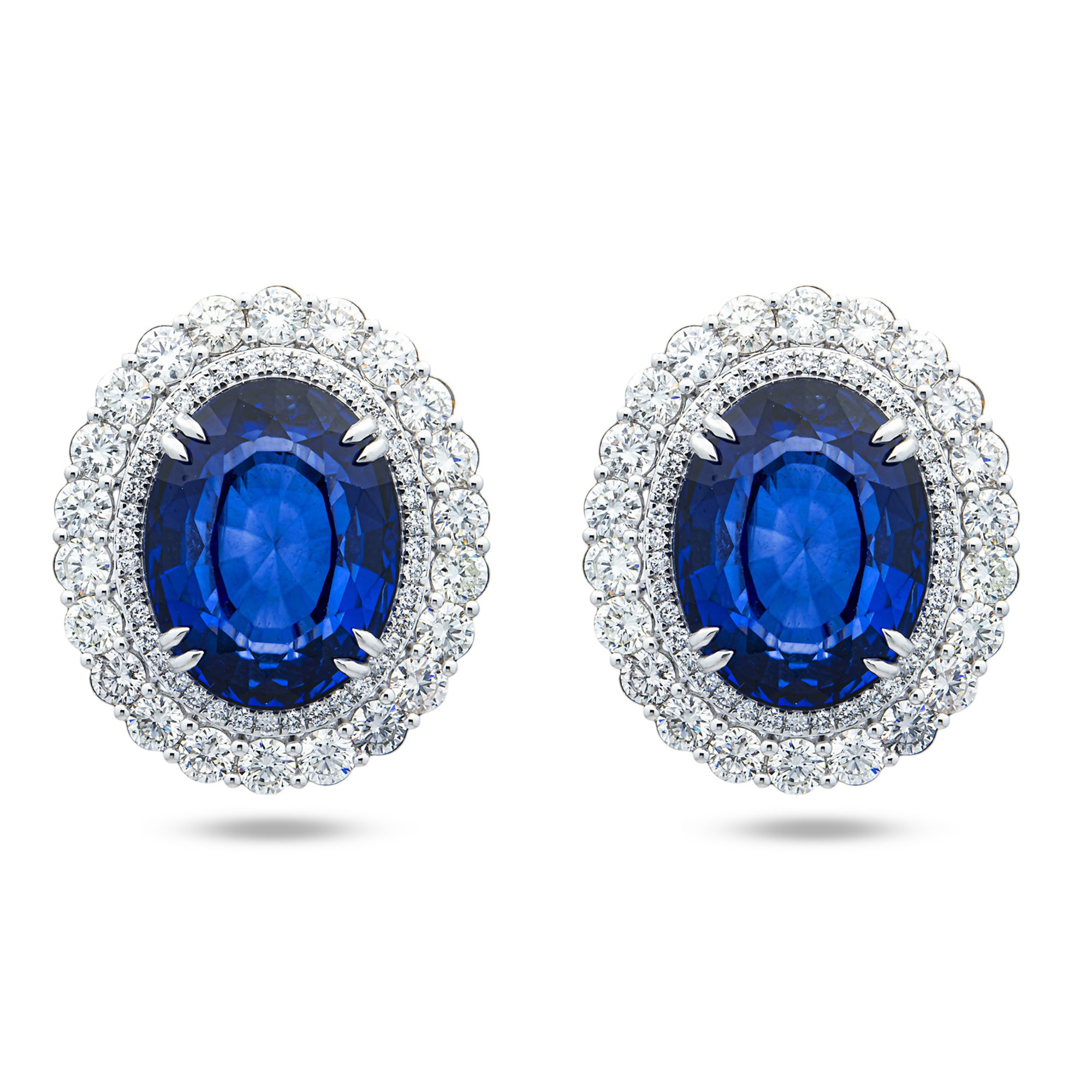 14K White Gold Sapphire & Round Diamond Stud Earrings 44.50ctw