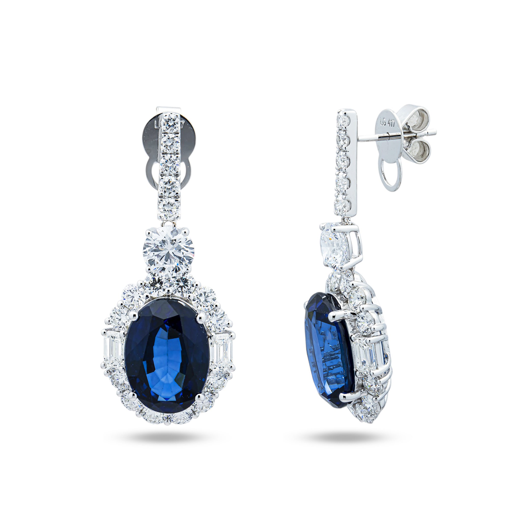 White Gold Oval Sapphire & Diamond Drop Earrings 21.41ctw