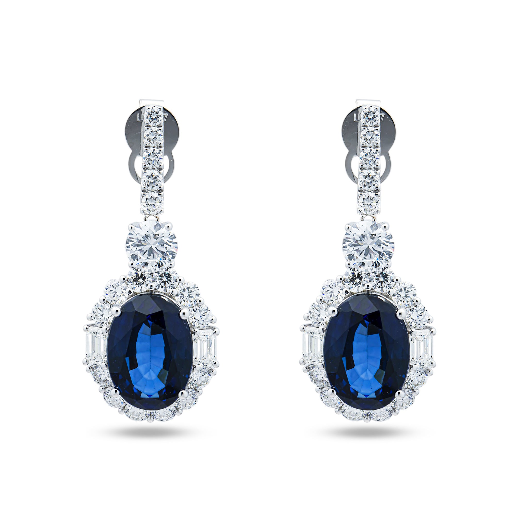 White Gold Oval Sapphire & Diamond Drop Earrings 21.41ctw