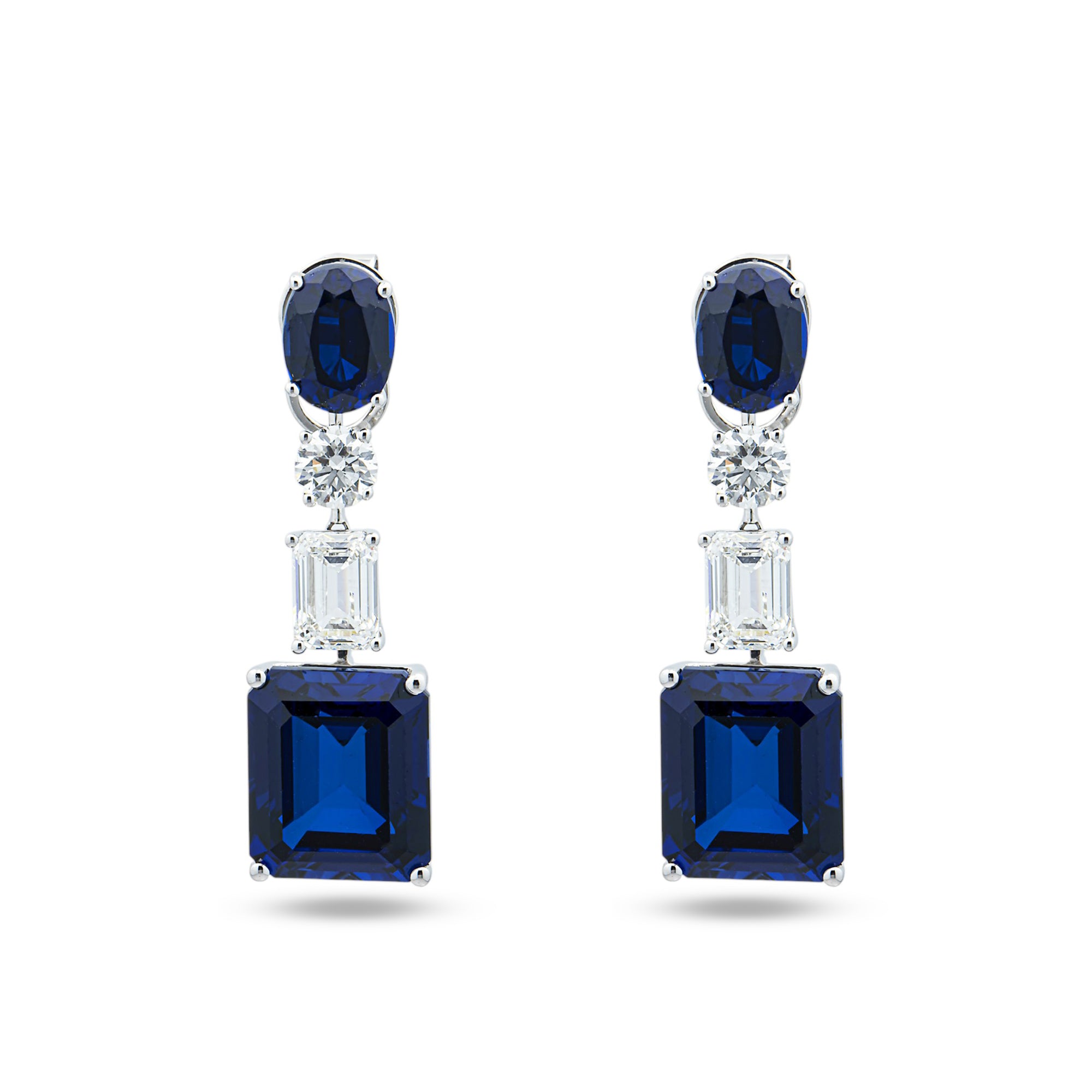 White Gold Sapphire & Diamond Drop Earrings 24.52ctw